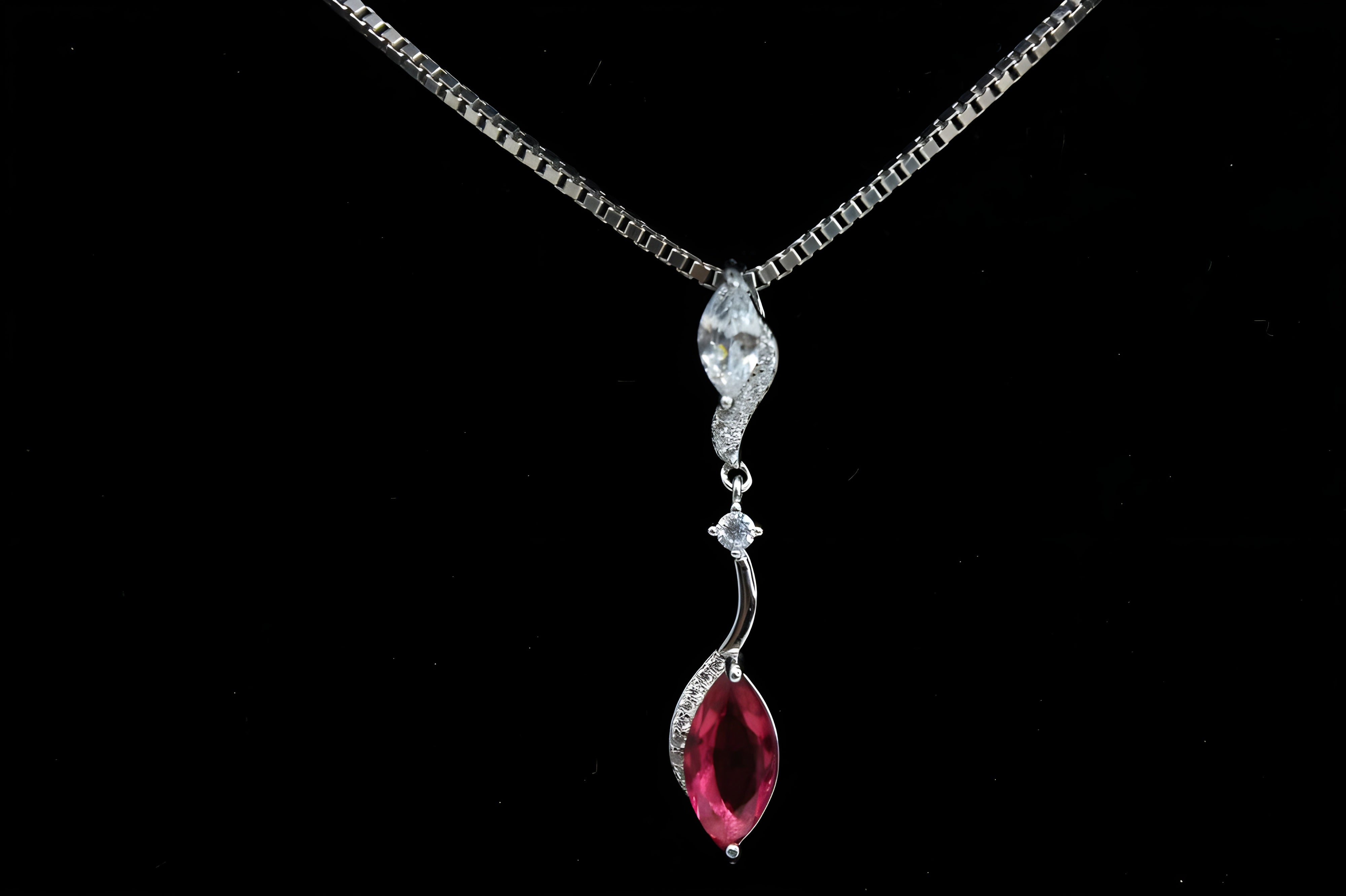 Sterling Silver Ruby Marquise Diamond Jewelry Set - Ring, Drop Earrings & Pendant with White Diamond Accents