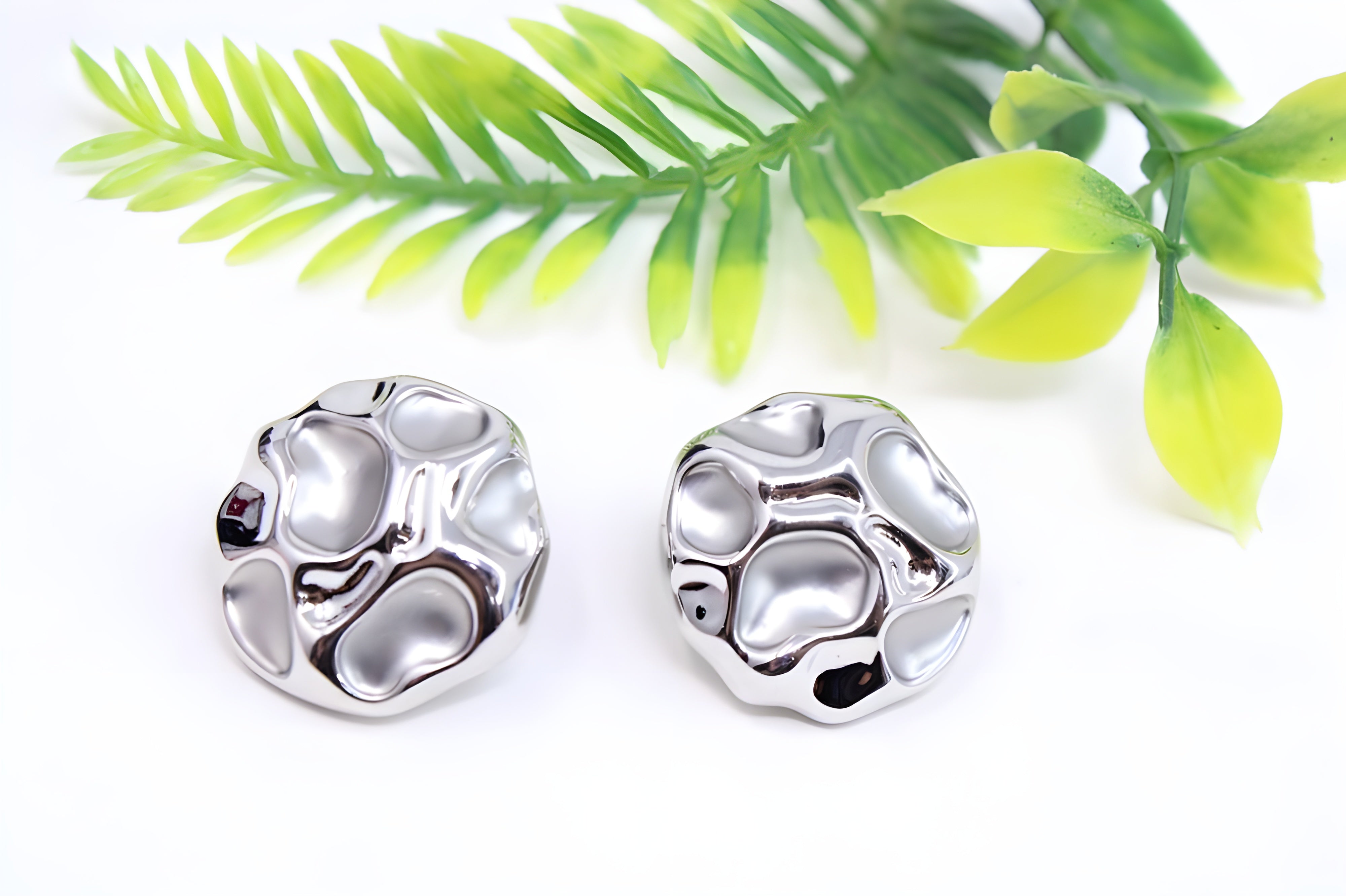 Sculptural Silver-Tone Metal Stud Earrings