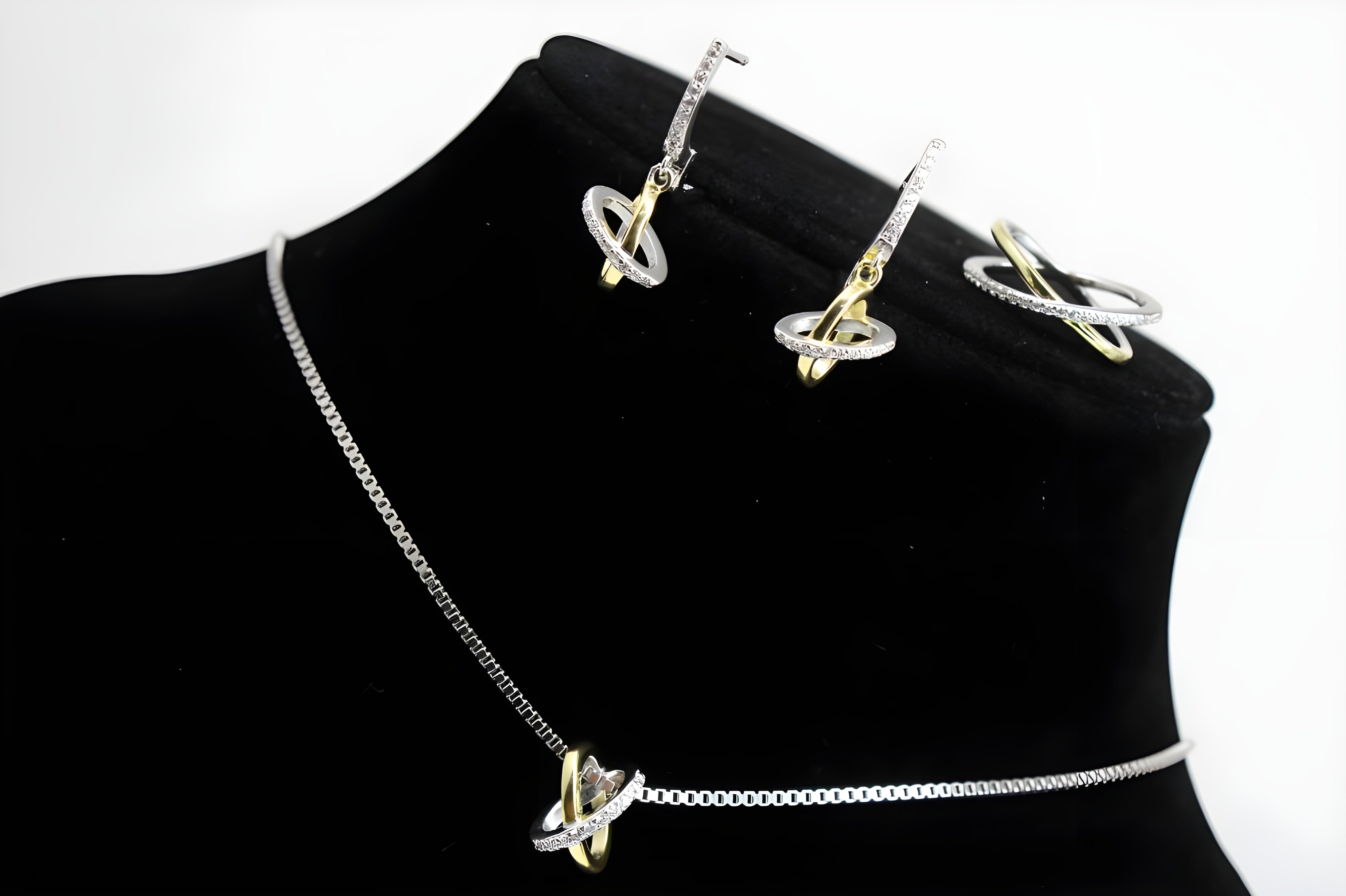 Dual-Tone Infinity Diamond Jewelry Set - Sterling Silver & Gold-Plated Hoop Earrings and Ring with White Diamond Accents