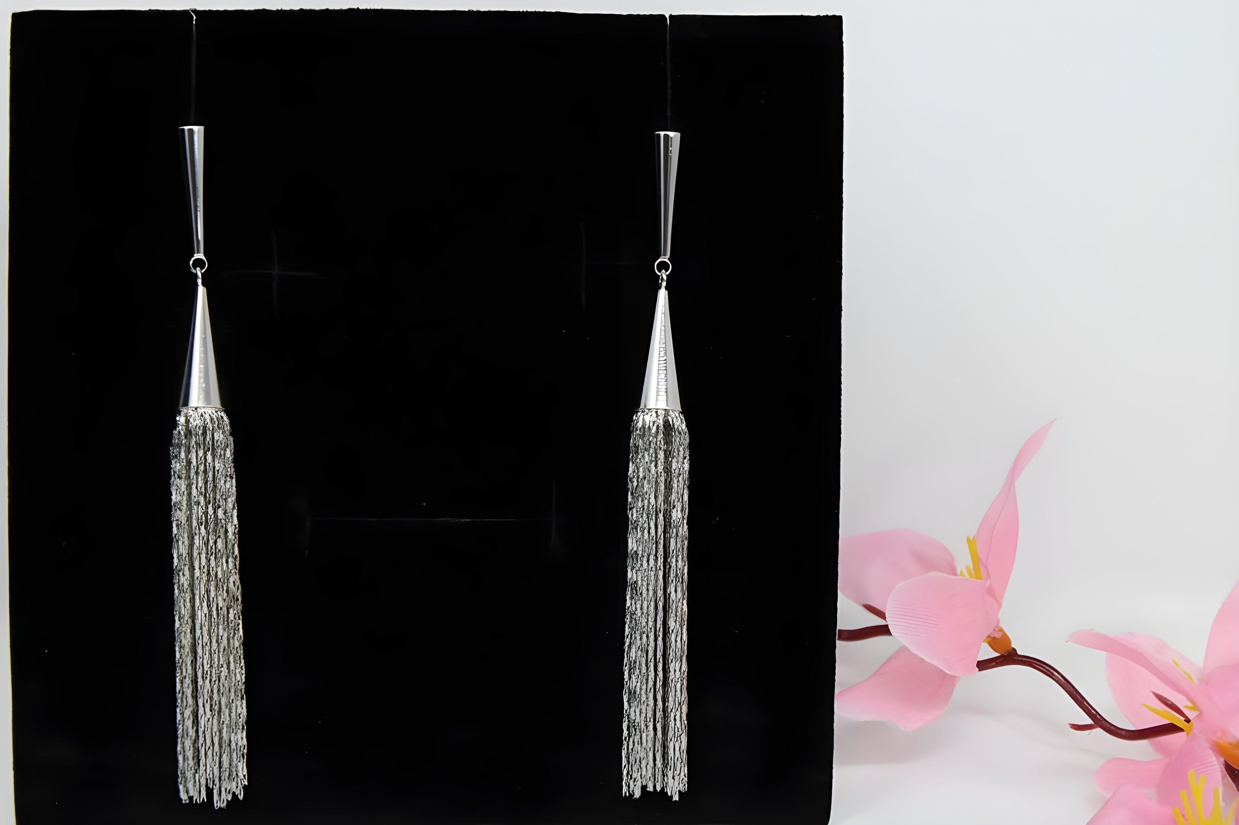 Elegant Silver Tassel Drop Earrings