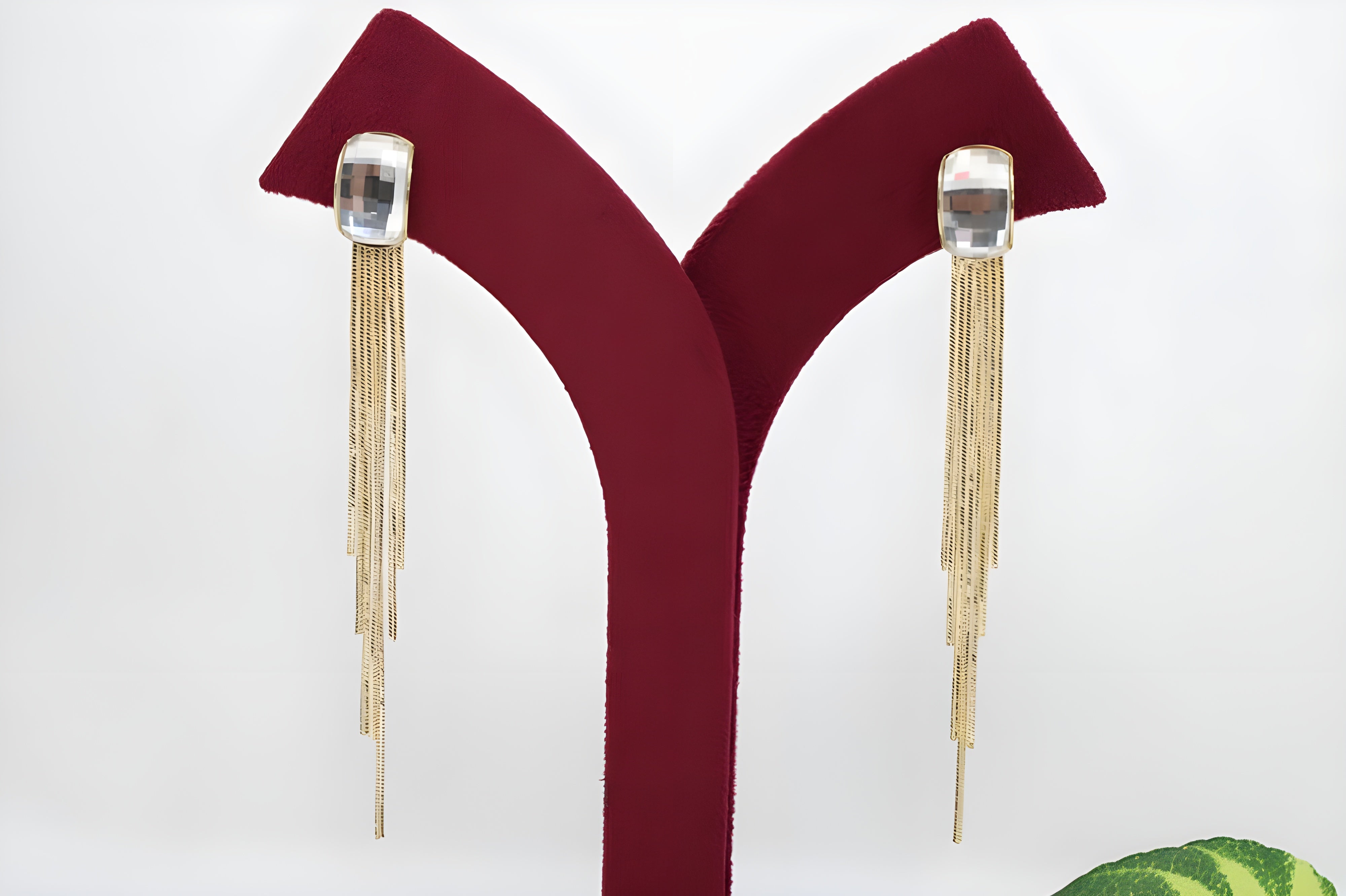 Golden Tassel Elegance Earrings with Crystal Accent