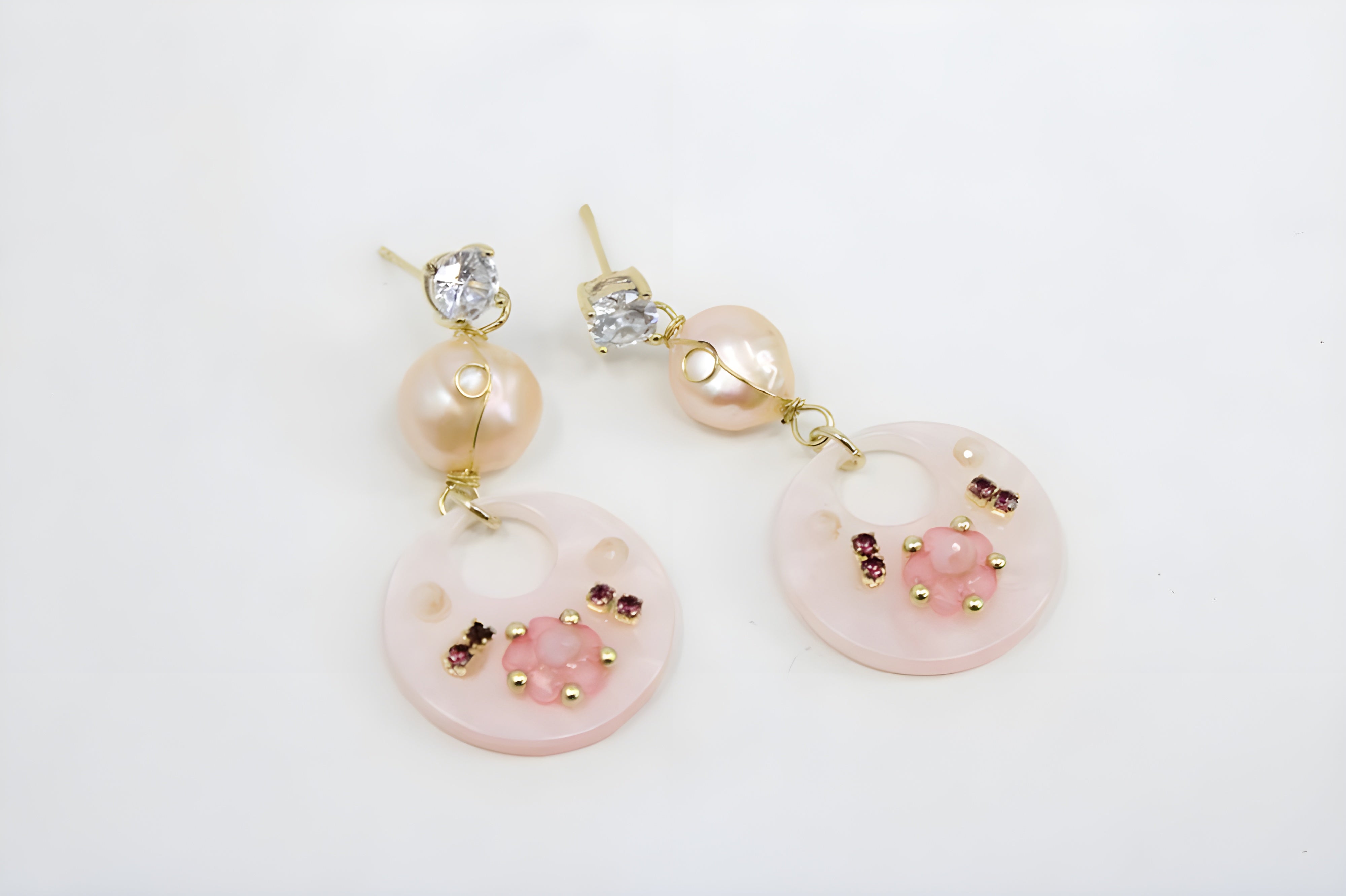 Chic Blush Pink Crystal Floral Drop Earrings