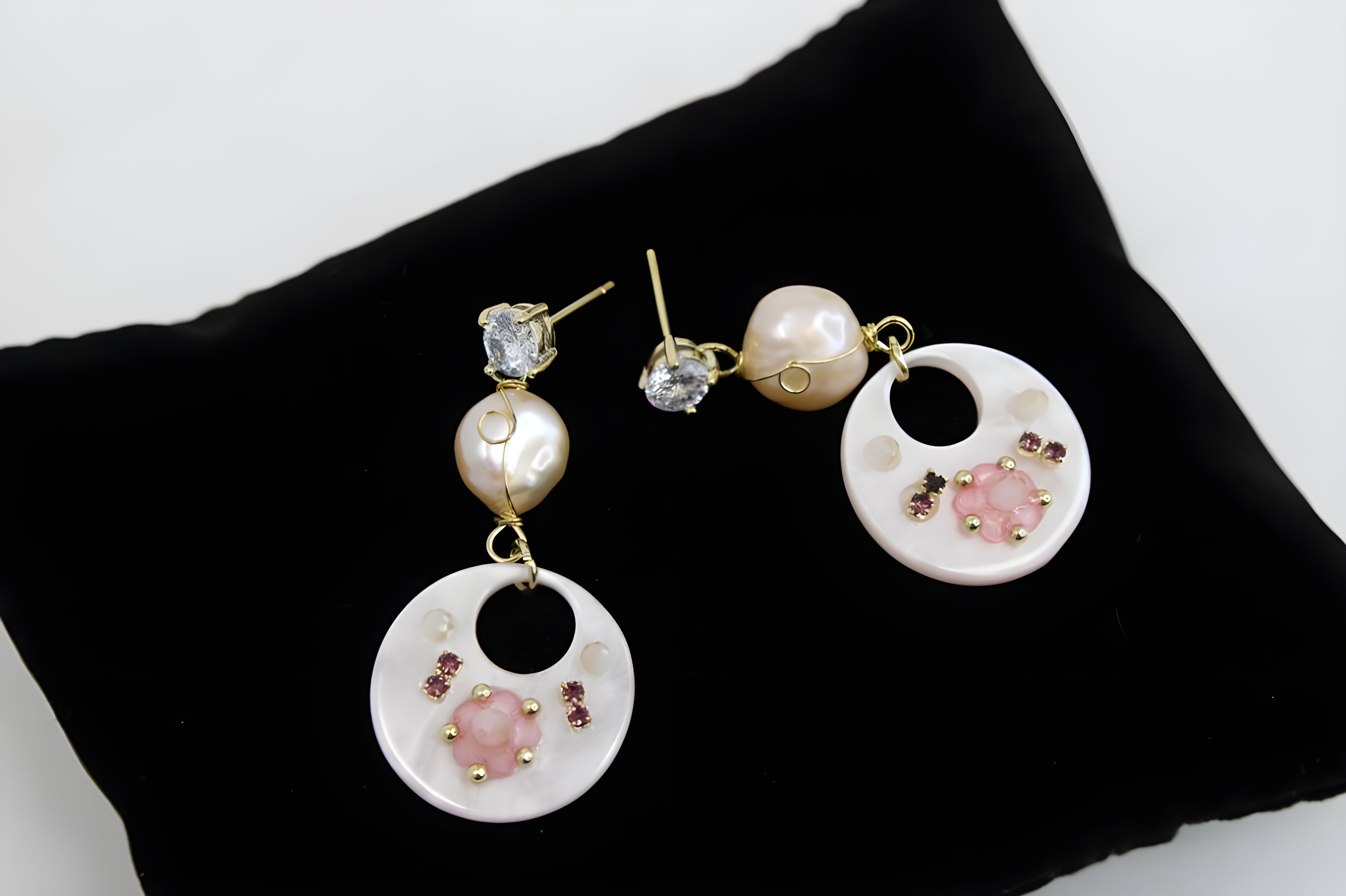 Chic Blush Pink Crystal Floral Drop Earrings