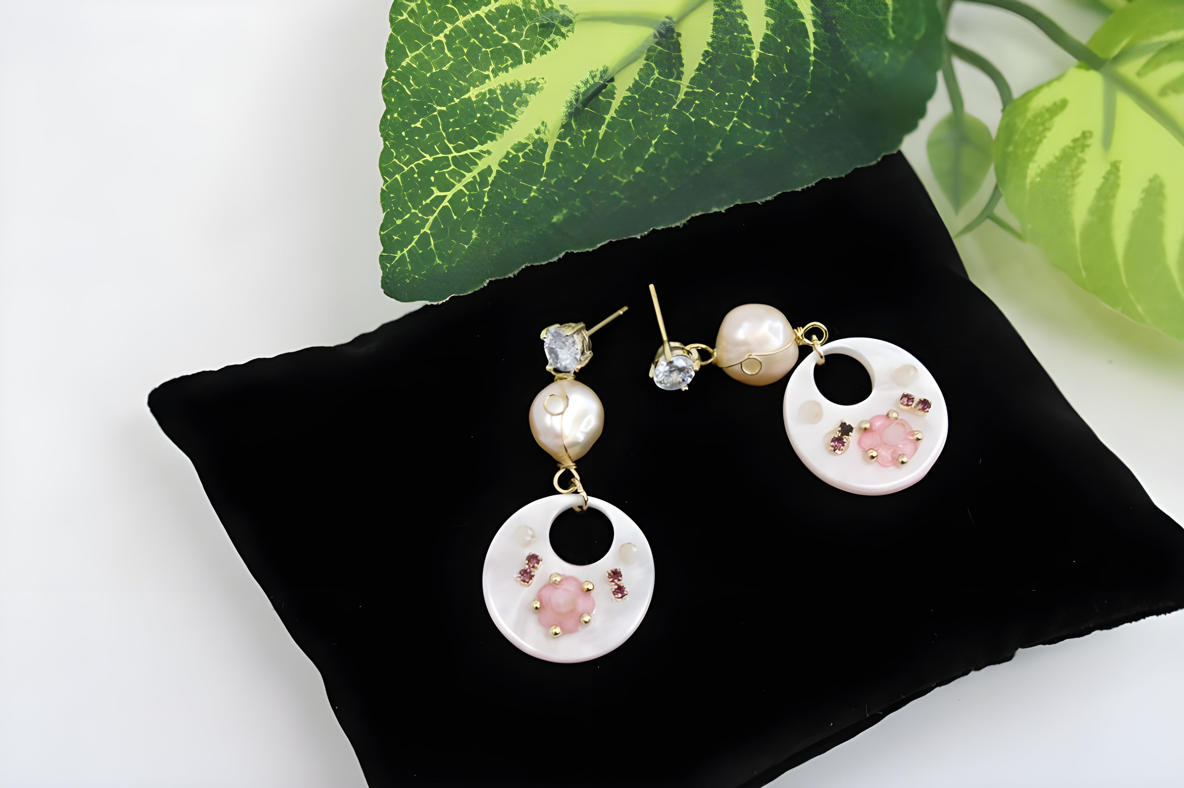 Chic Blush Pink Crystal Floral Drop Earrings