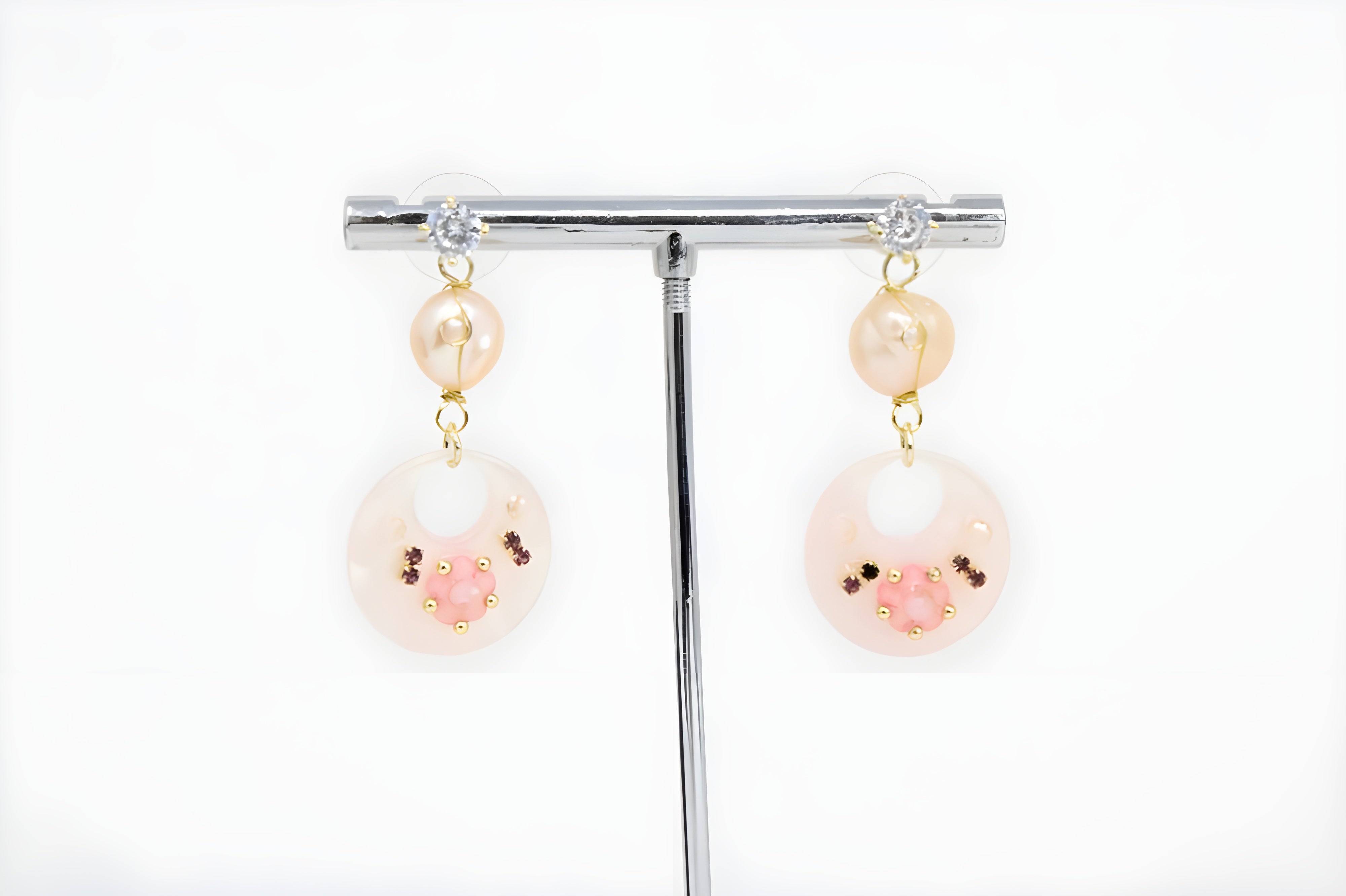 Chic Blush Pink Crystal Floral Drop Earrings