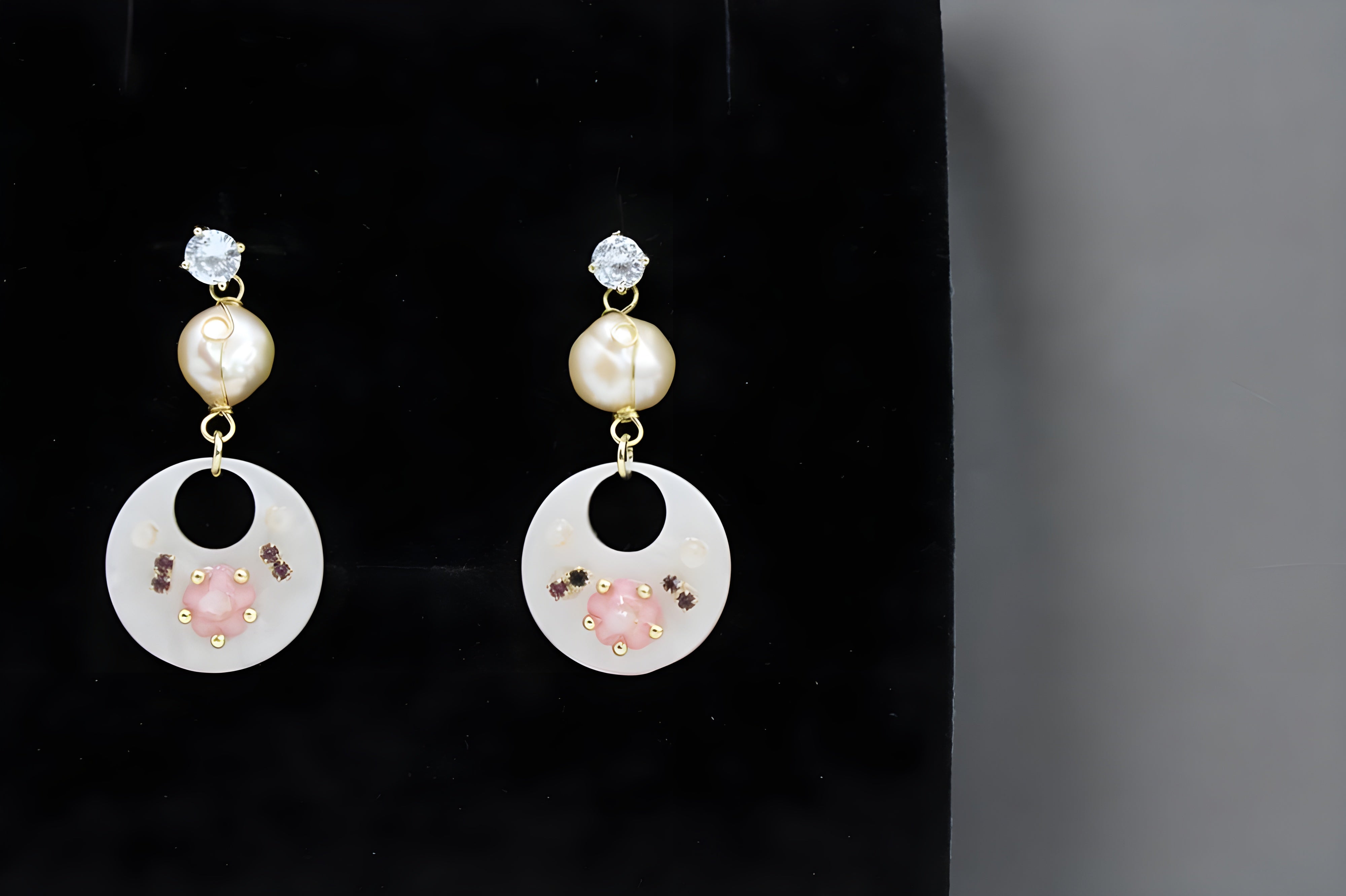 Chic Blush Pink Crystal Floral Drop Earrings