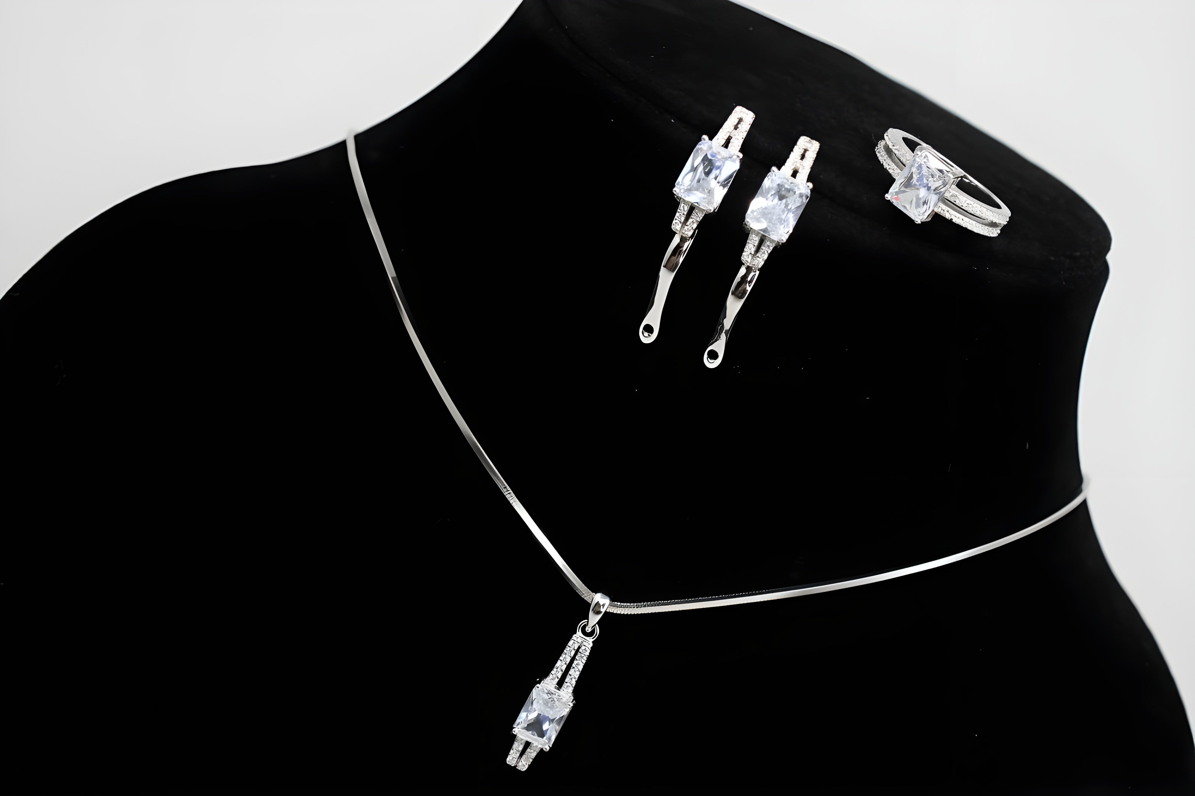 Radiant White Diamond Elegance Jewelry Set