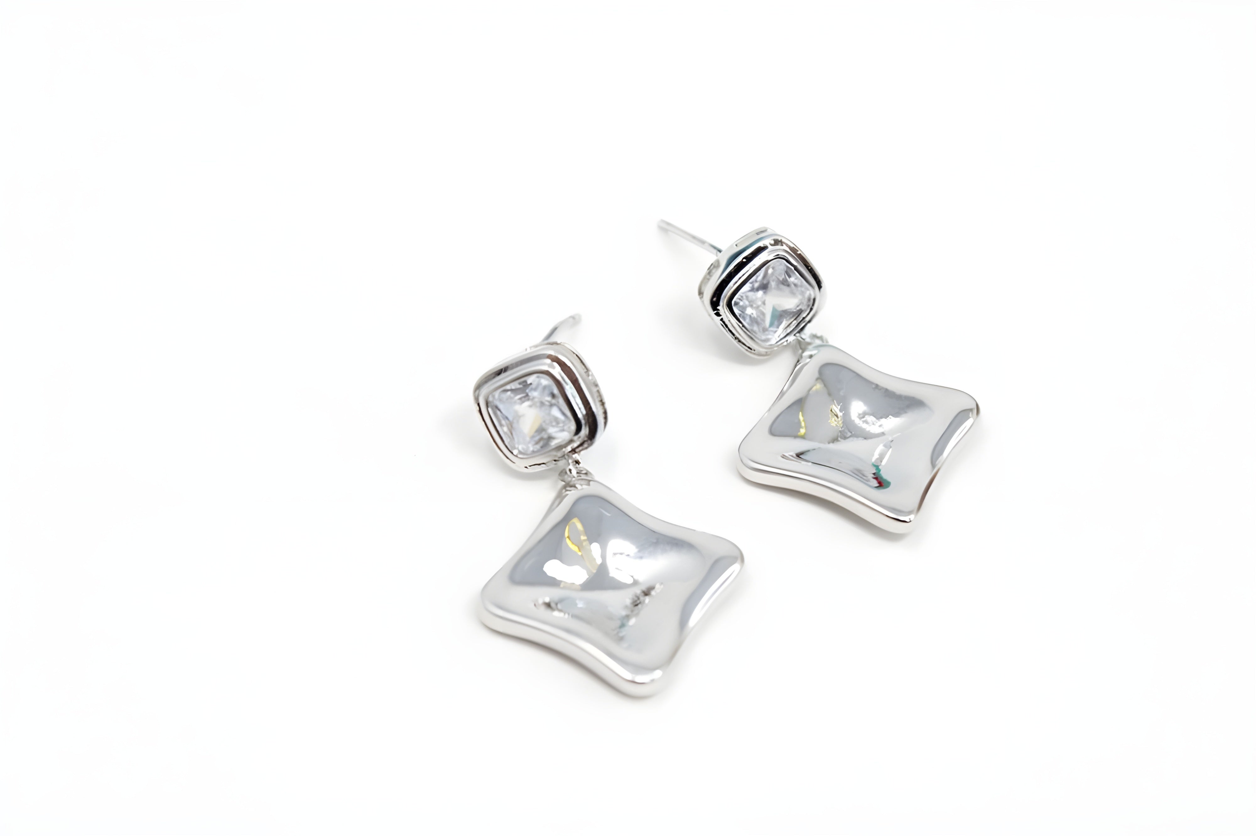 Elegant Silver-Tone Cushion Cut Drop Earrings