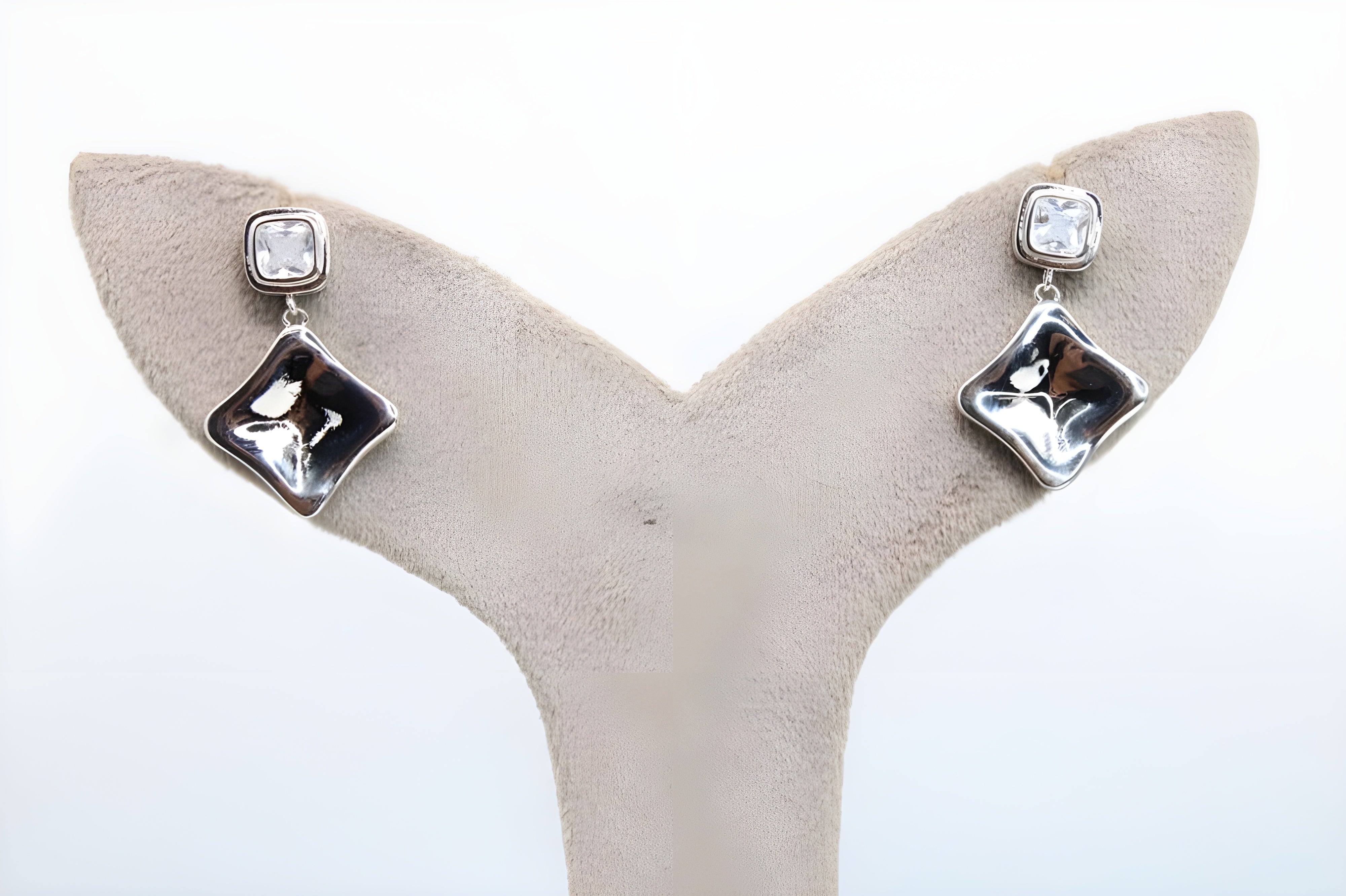 Elegant Silver-Tone Cushion Cut Drop Earrings