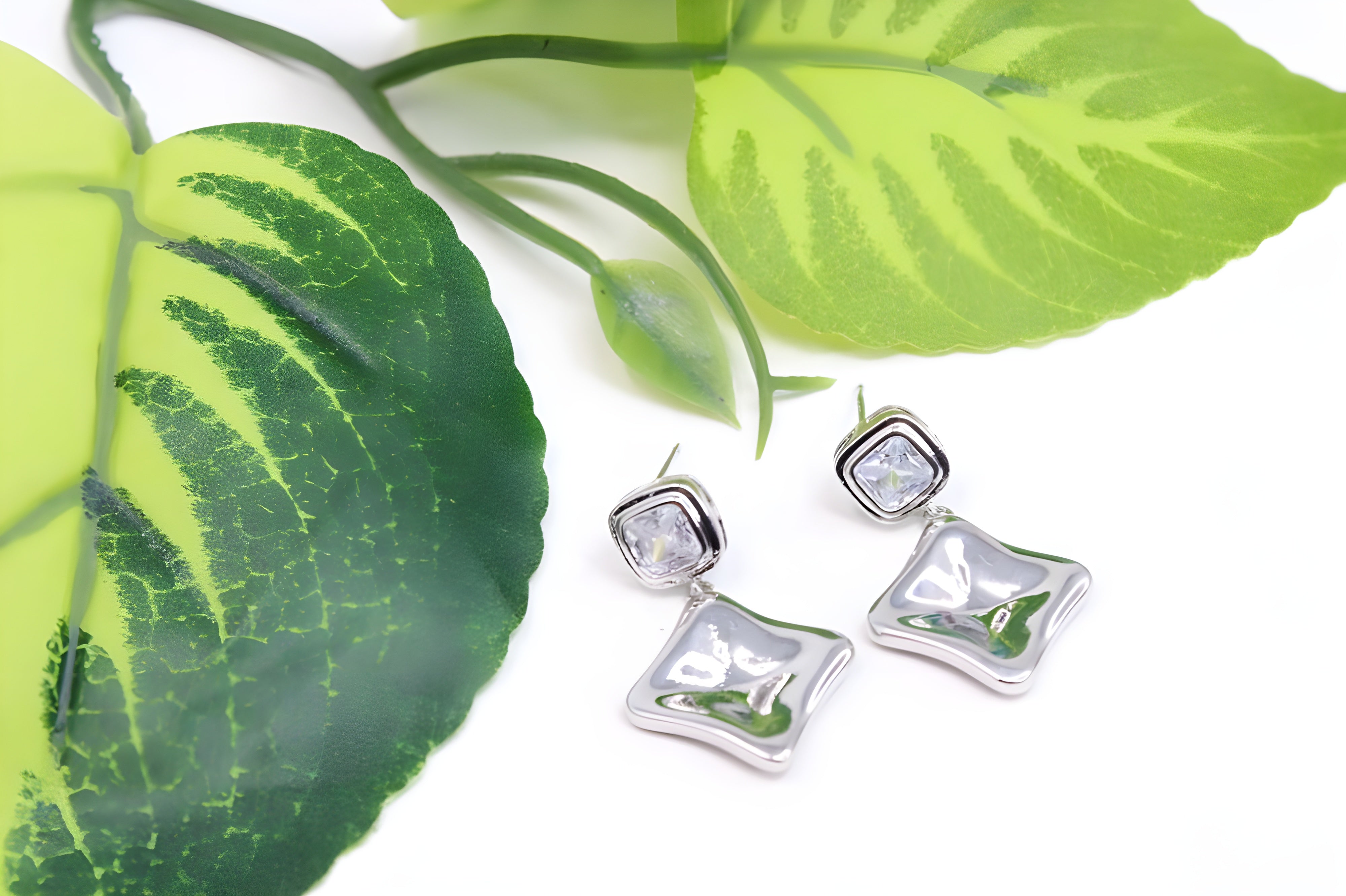 Elegant Silver-Tone Cushion Cut Drop Earrings