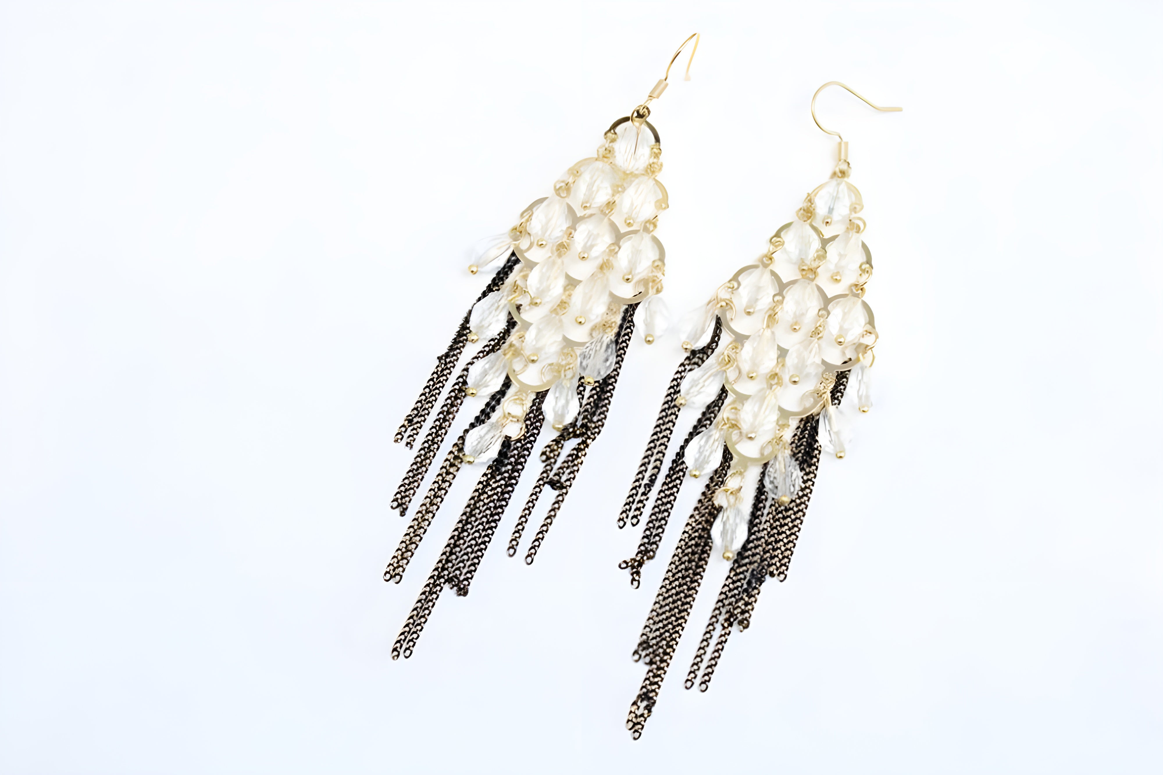 Elegant Pearl Cluster Chandelier Earrings with Antique Bronze Tassels