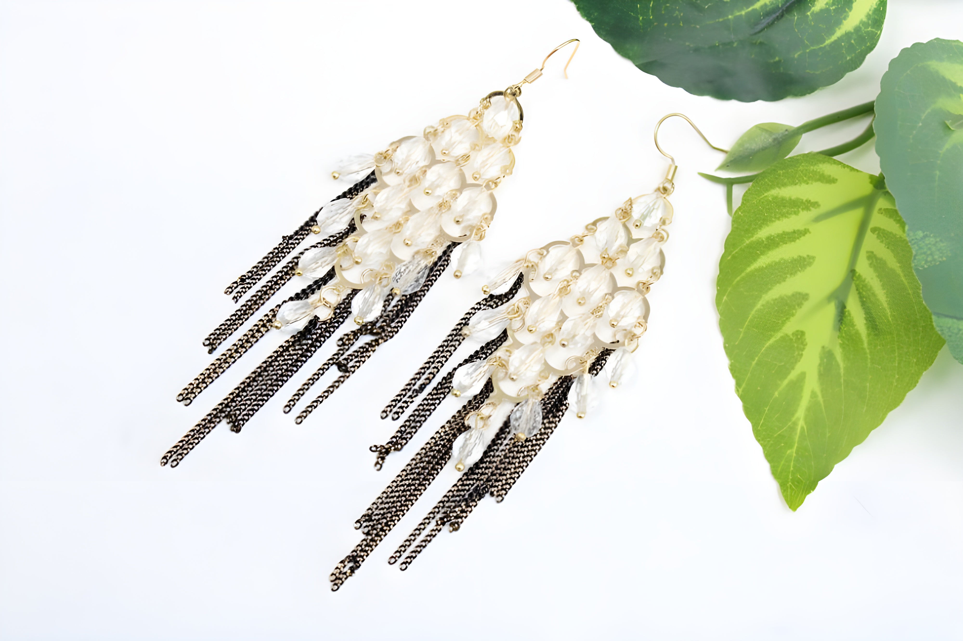 Elegant Pearl Cluster Chandelier Earrings with Antique Bronze Tassels