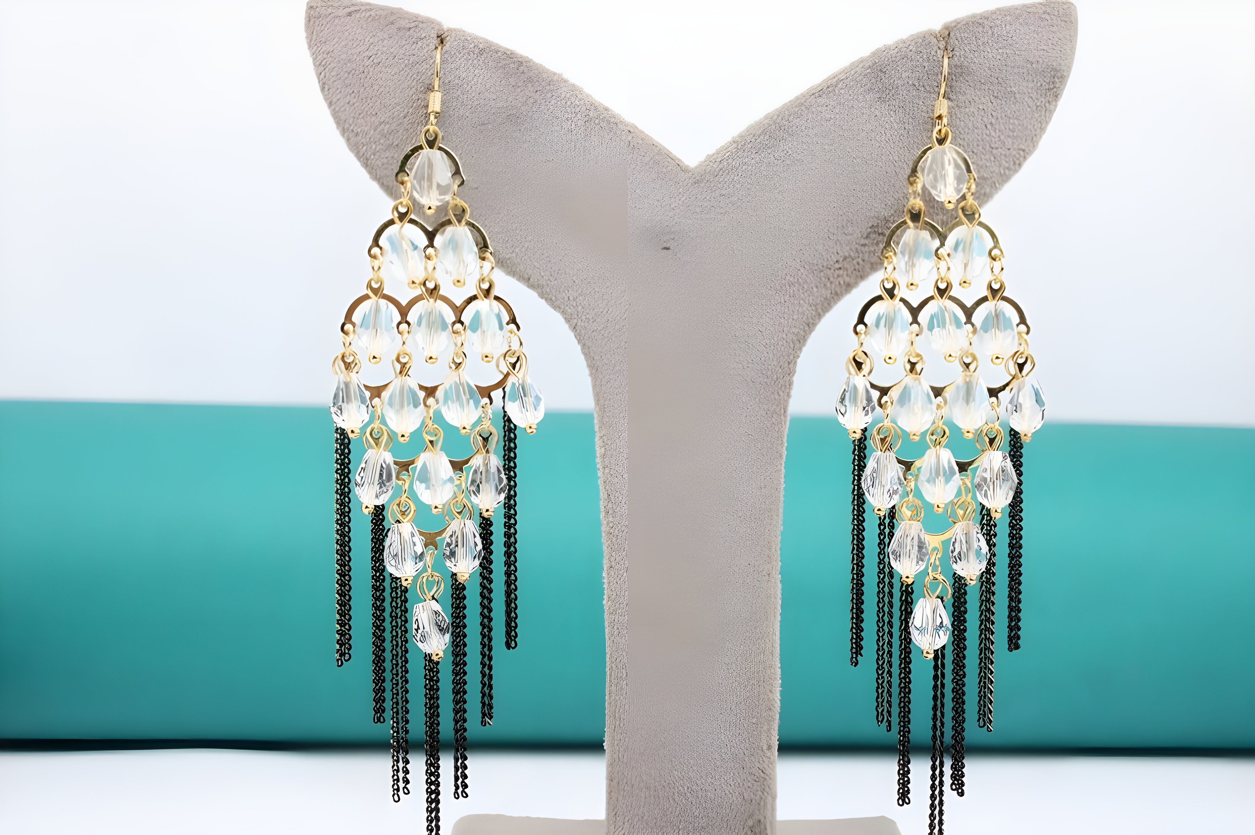 Elegant Pearl Cluster Chandelier Earrings with Antique Bronze Tassels