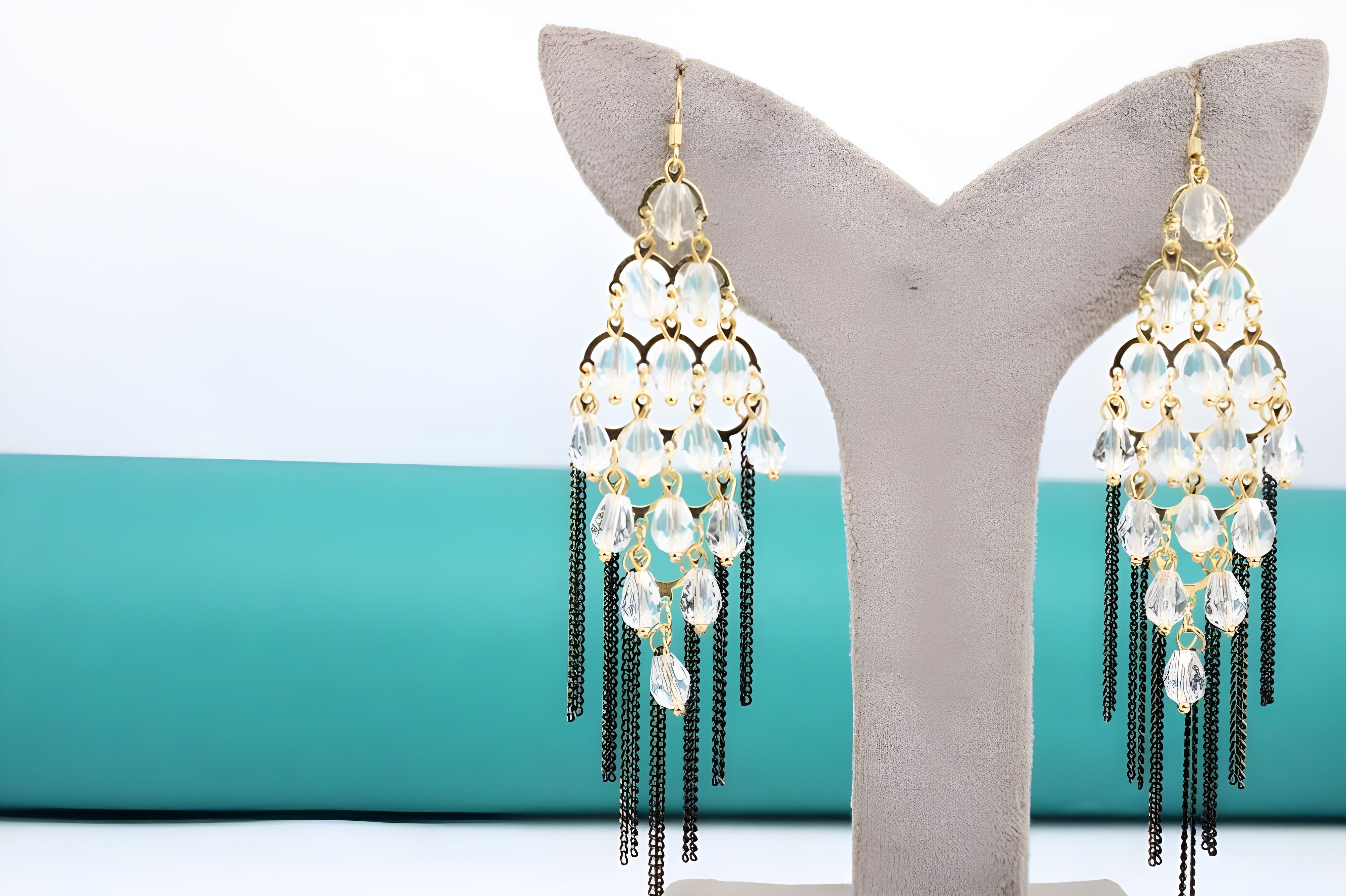 Elegant Pearl Cluster Chandelier Earrings with Antique Bronze Tassels