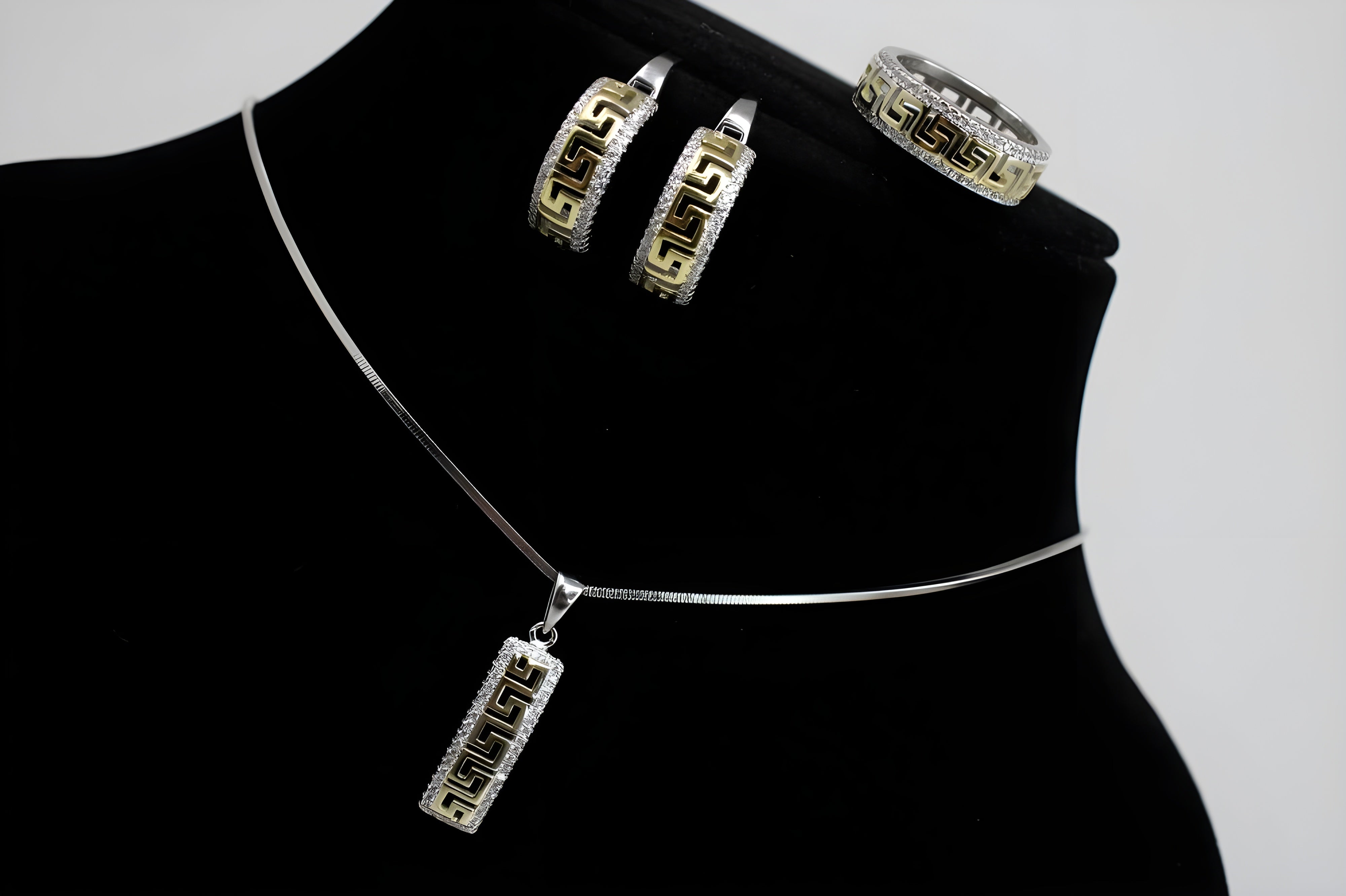 Greek Key Diamond Accented Pendent Set