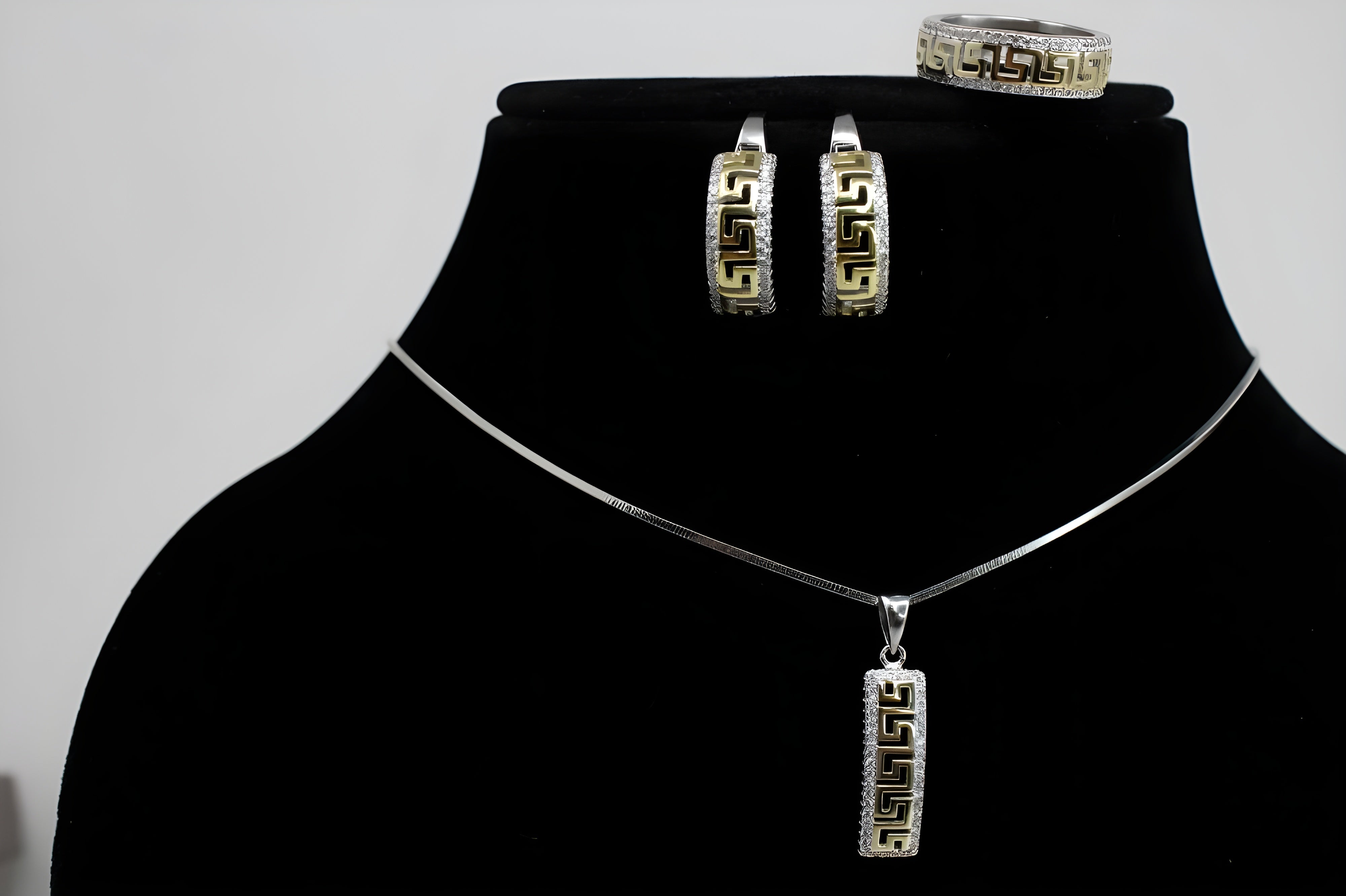 Greek Key Diamond Accented Pendent Set