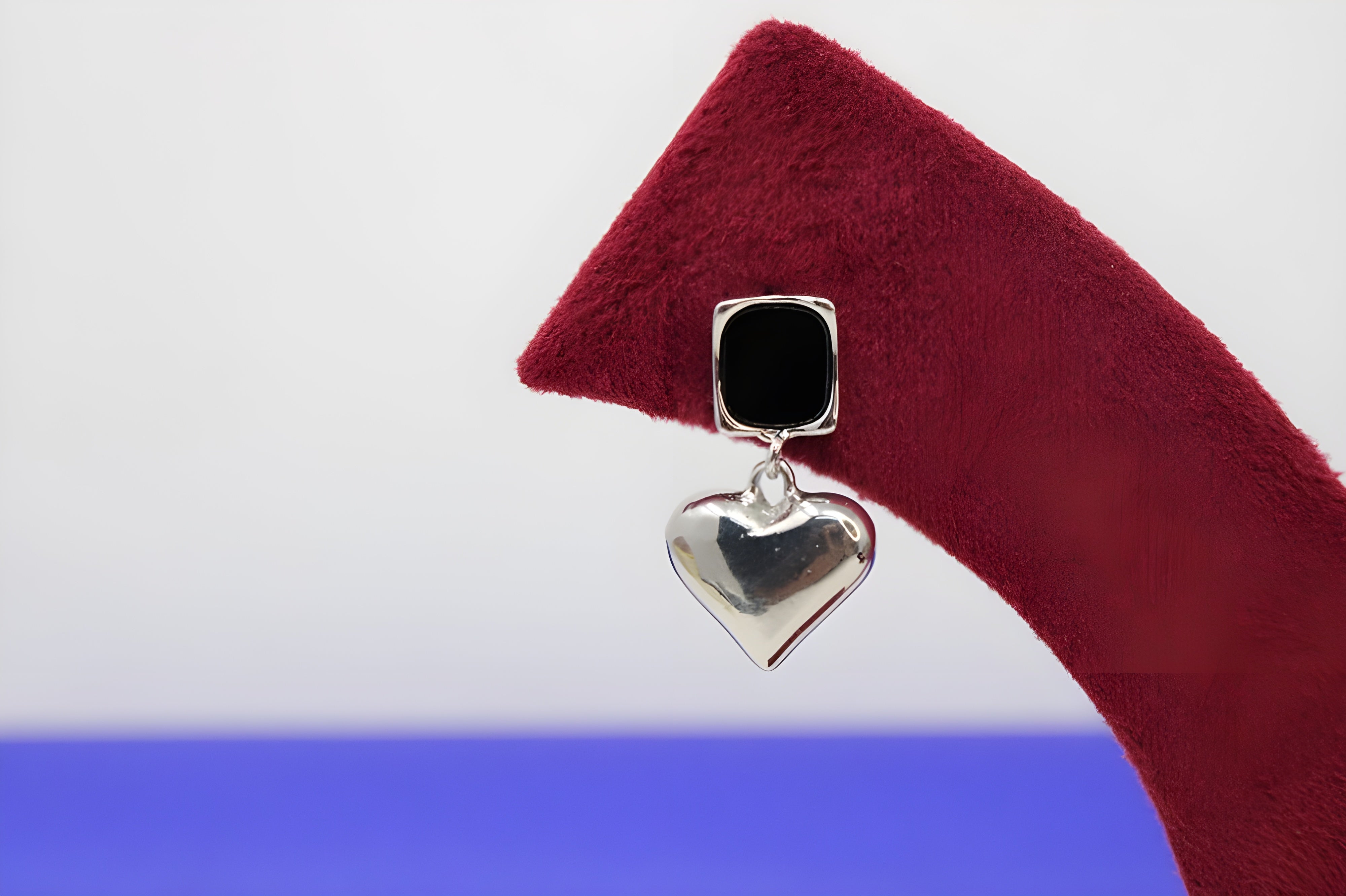 Enchanting Love Silver Heart Earrings with Black Center Square