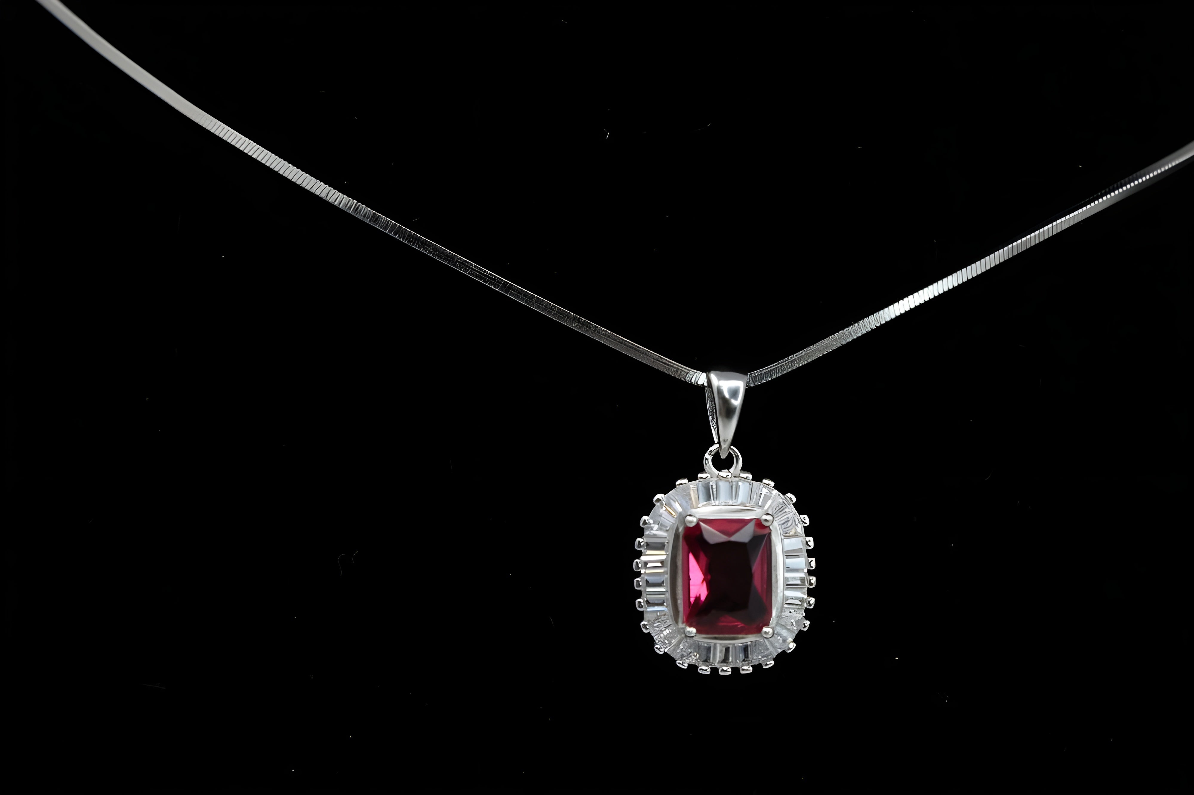 Radiant Red & blue Halo Diamond Jewelry Set - Sterling Silver Ring, Stud Earrings & Pendant with White Diamonds