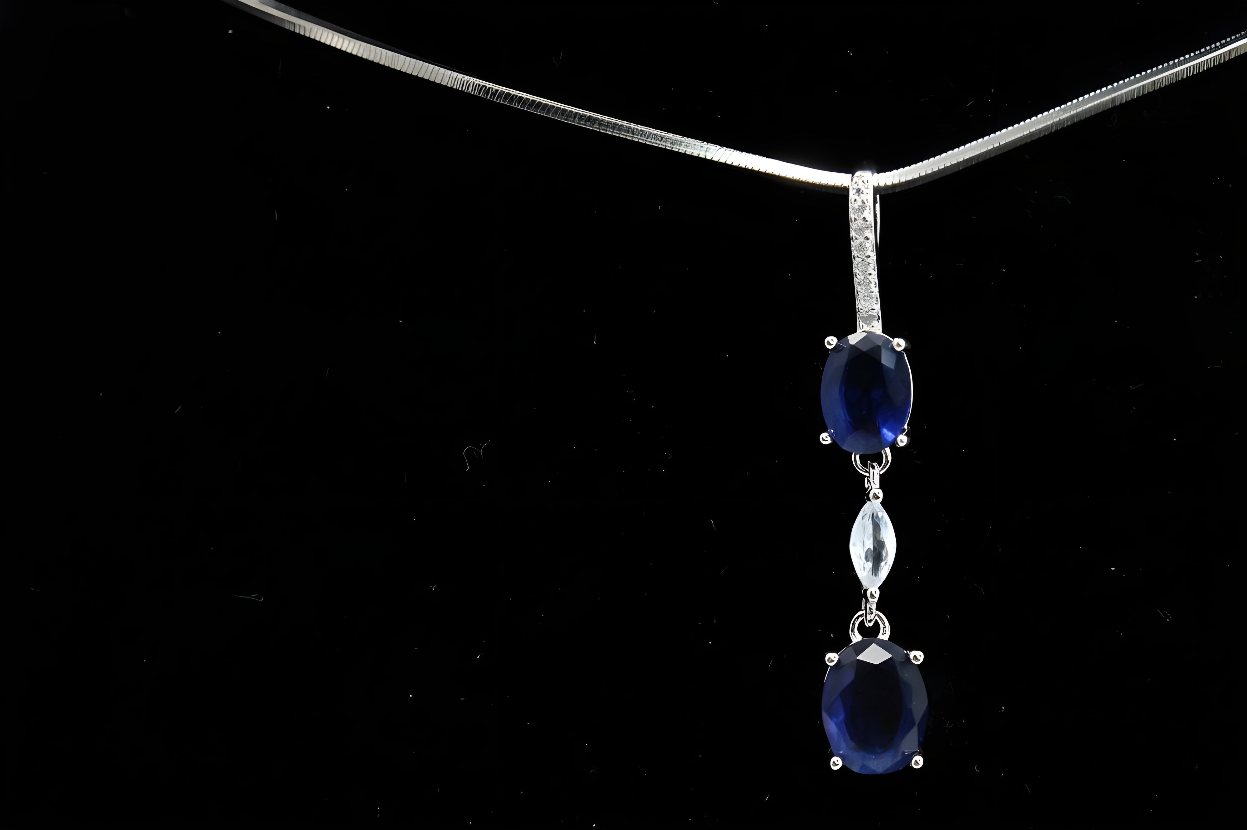 Sapphire Cascade Diamond Jewelry Set - Sterling Silver Ring, Drop Earrings & Pendant with Oval-Cut Sapphires and Cascading White Diamonds