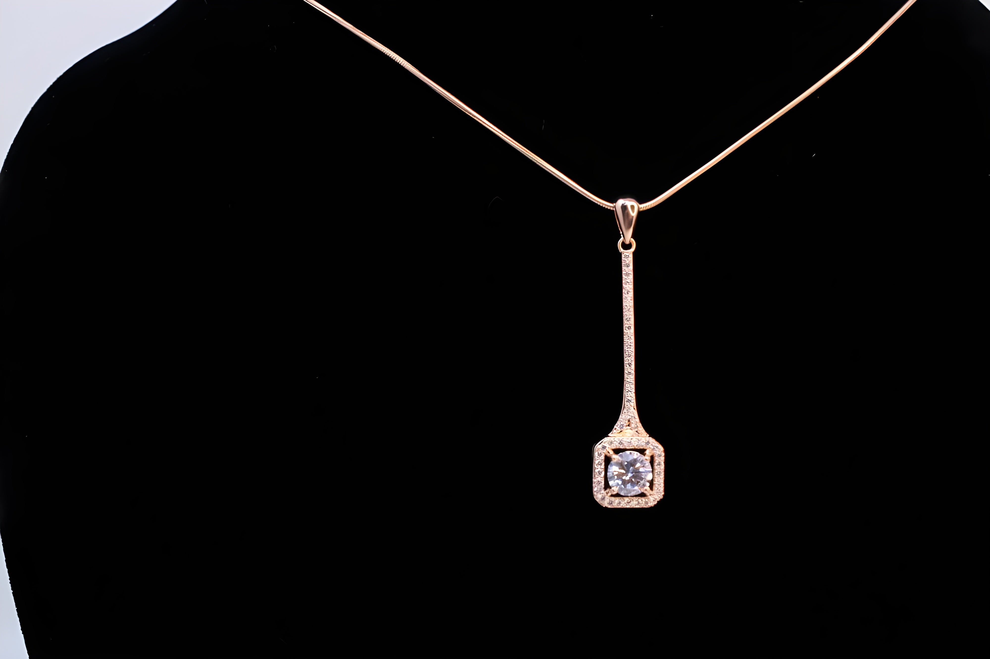 Rose Gold Square Radiance Jewelry Set - Elegant Drop Earrings & Pendant with Diamond Halo