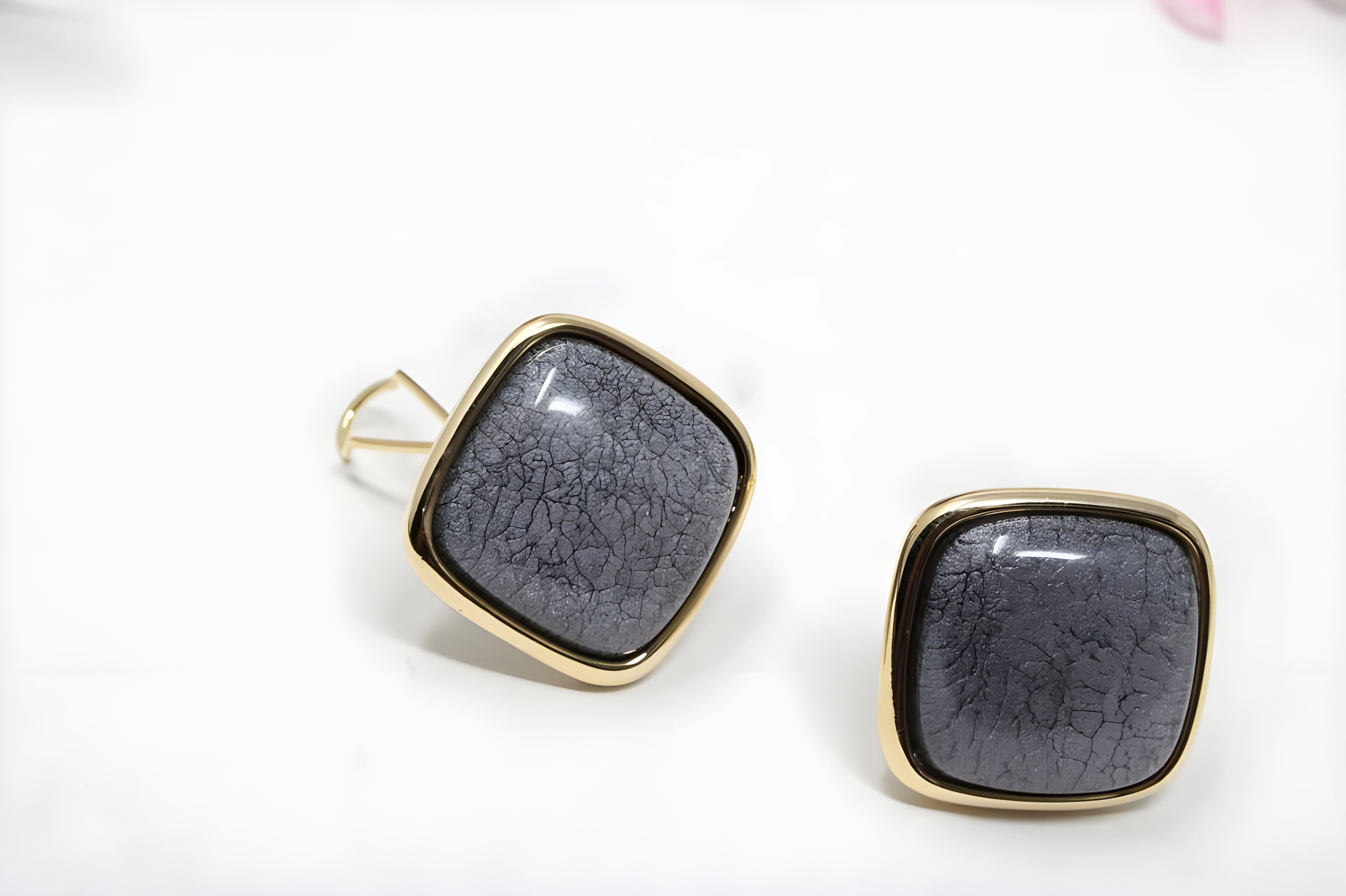 Gray Square with Gold Hooks Earrings