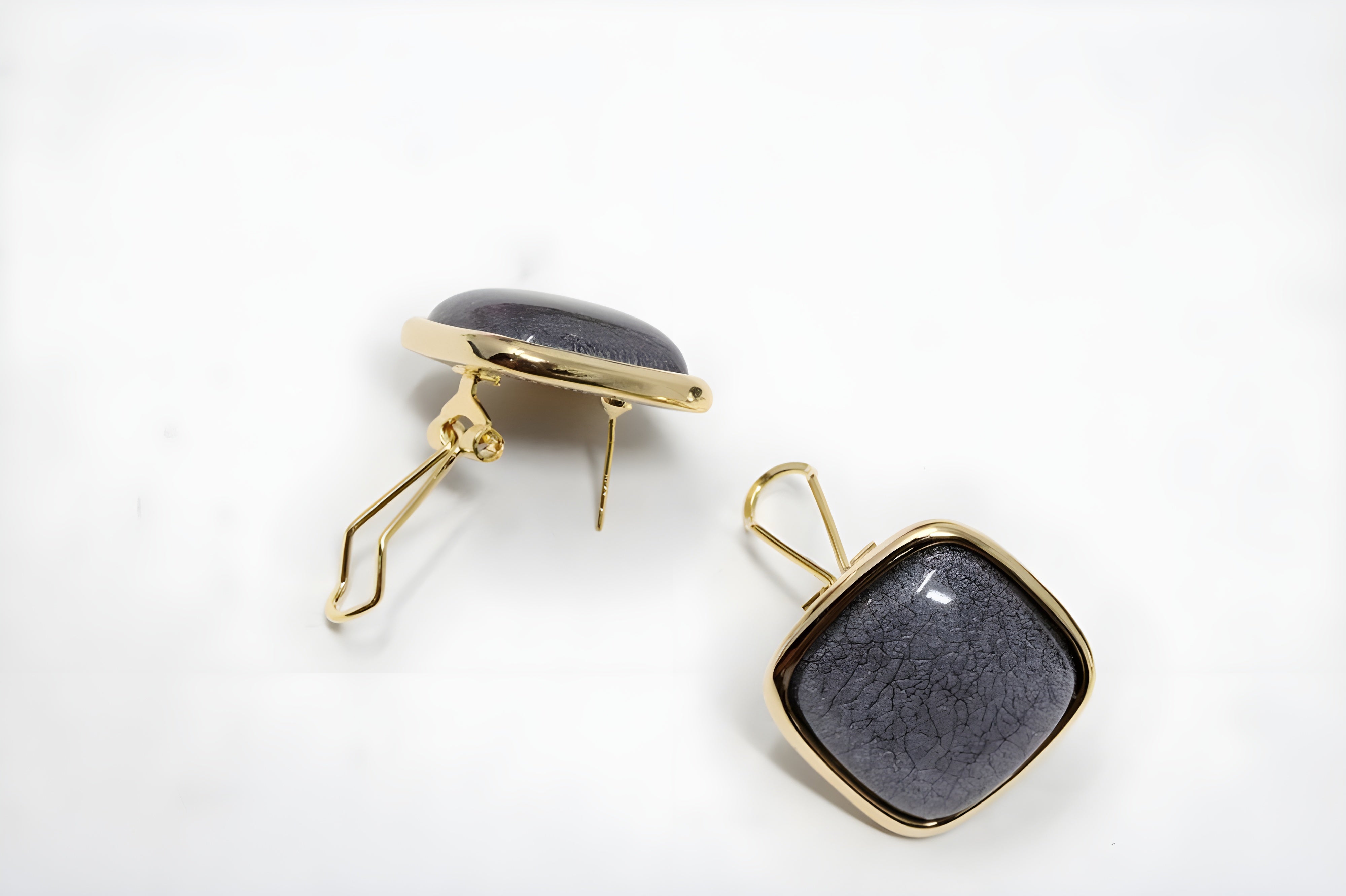 Gray Square with Gold Hooks Earrings