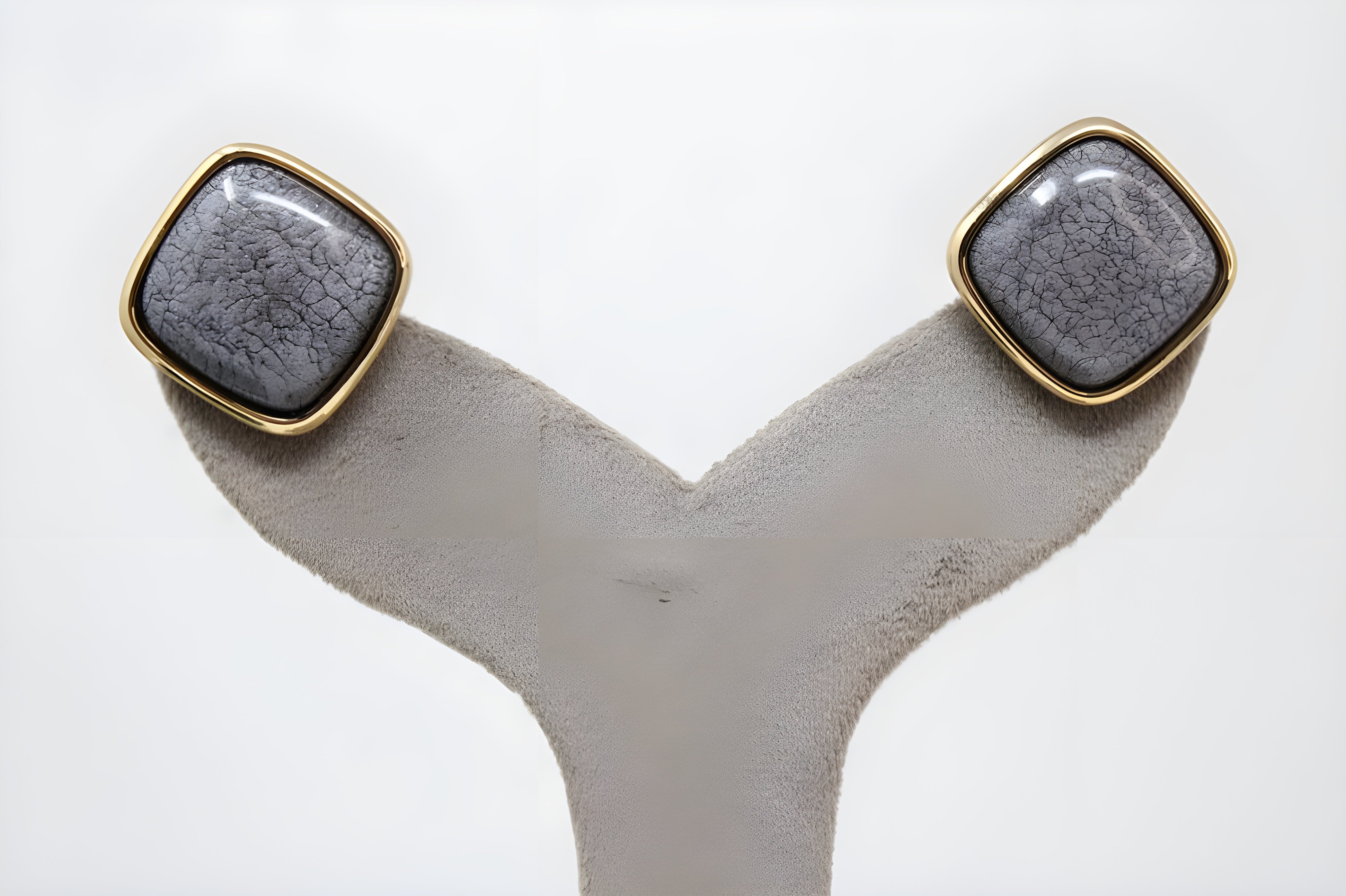 Gray Square with Gold Hooks Earrings