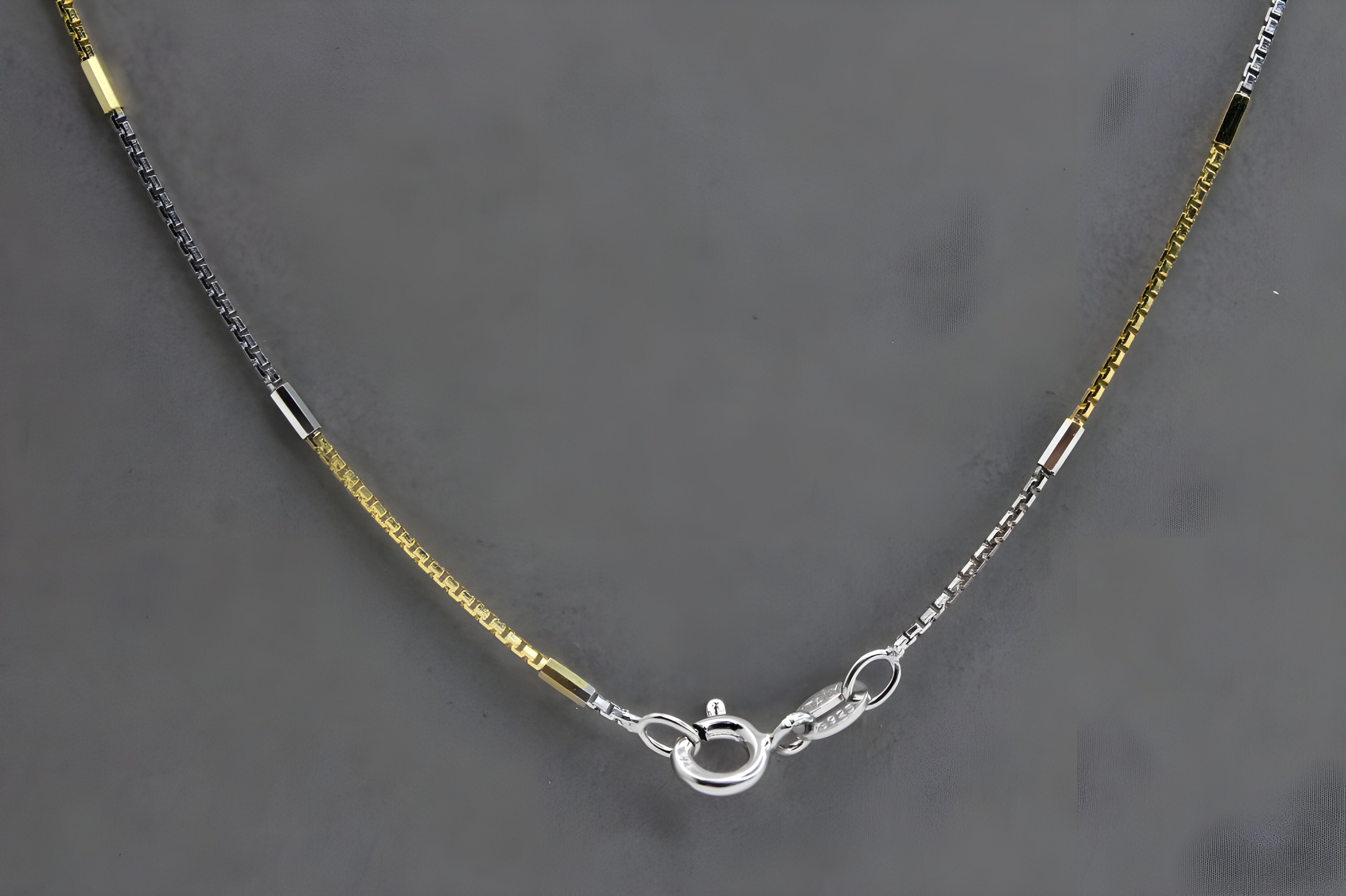 Refined Two-Tone Sterling Silver and Gold Box Chain - Elegant Versatility for Every Occasion