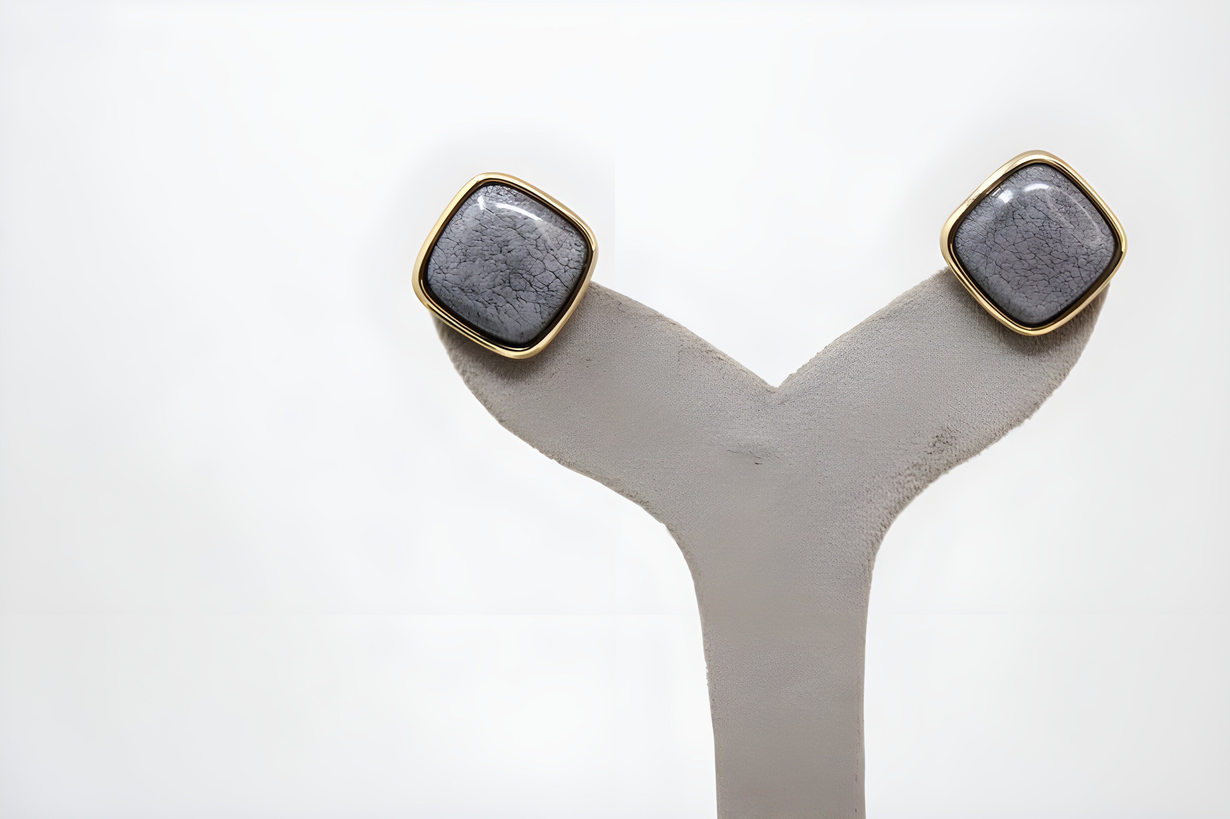 Gray Square with Gold Hooks Earrings