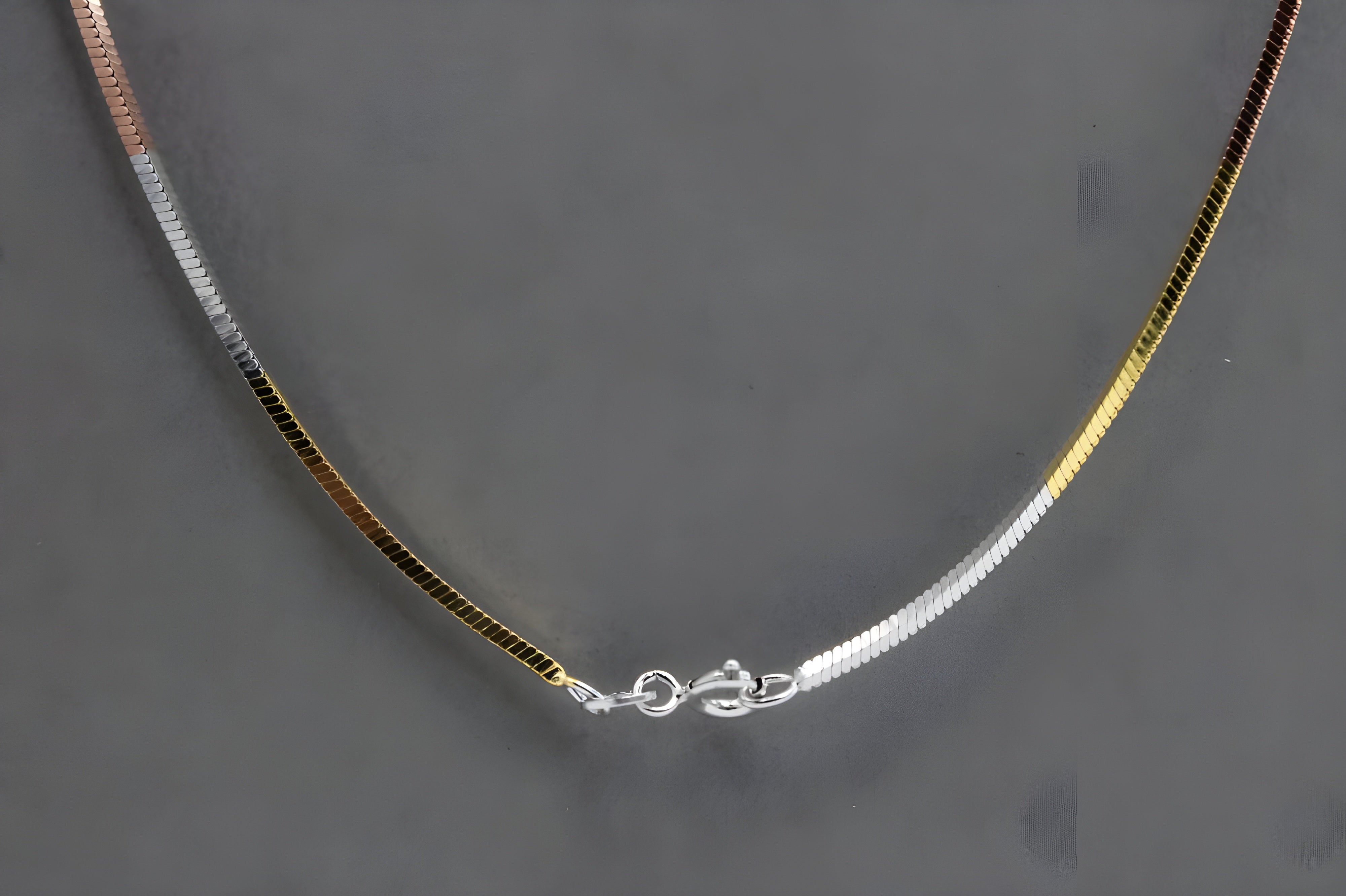 Sophisticated Tri-Tone Silver, Gold, and Rose Gold Snake Chain - Modern Elegance for Effortless Style