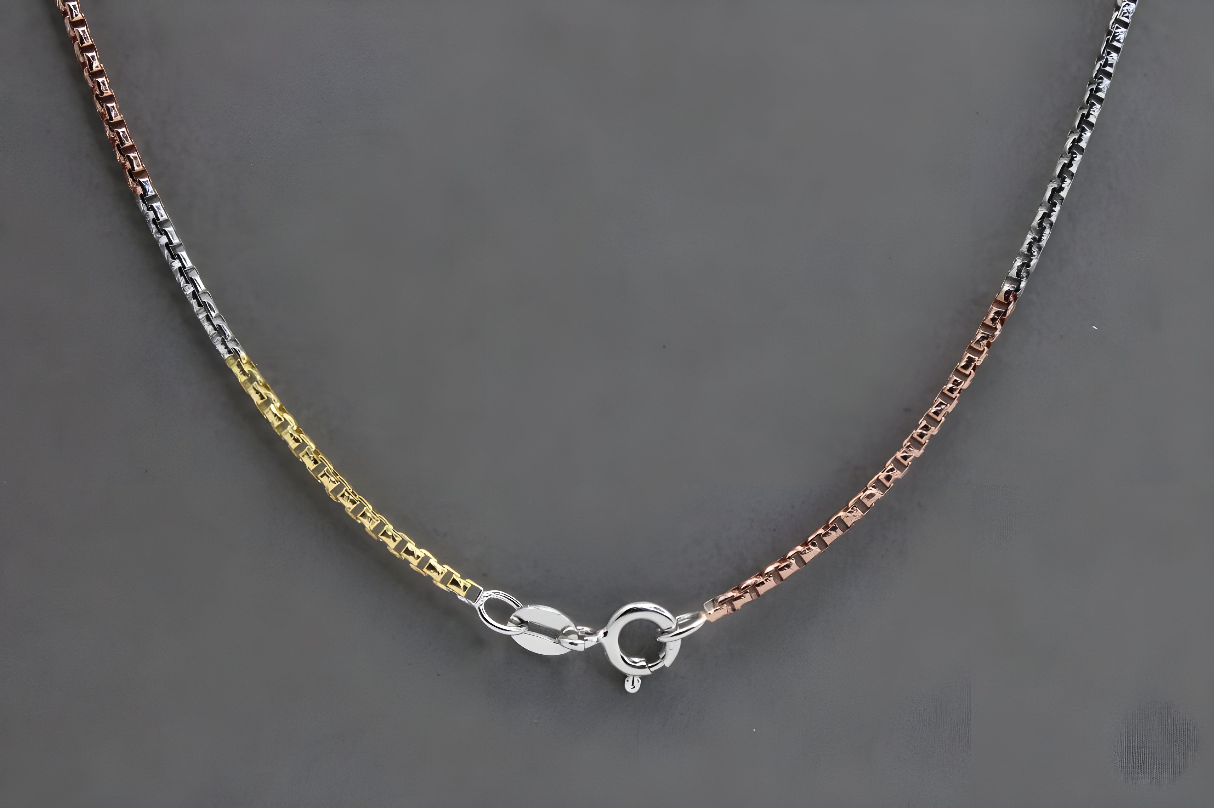 Luxurious Tri-Color Sterling Silver, Gold, and Rose Gold Box Chain - Modern Elegance for Any Occasion