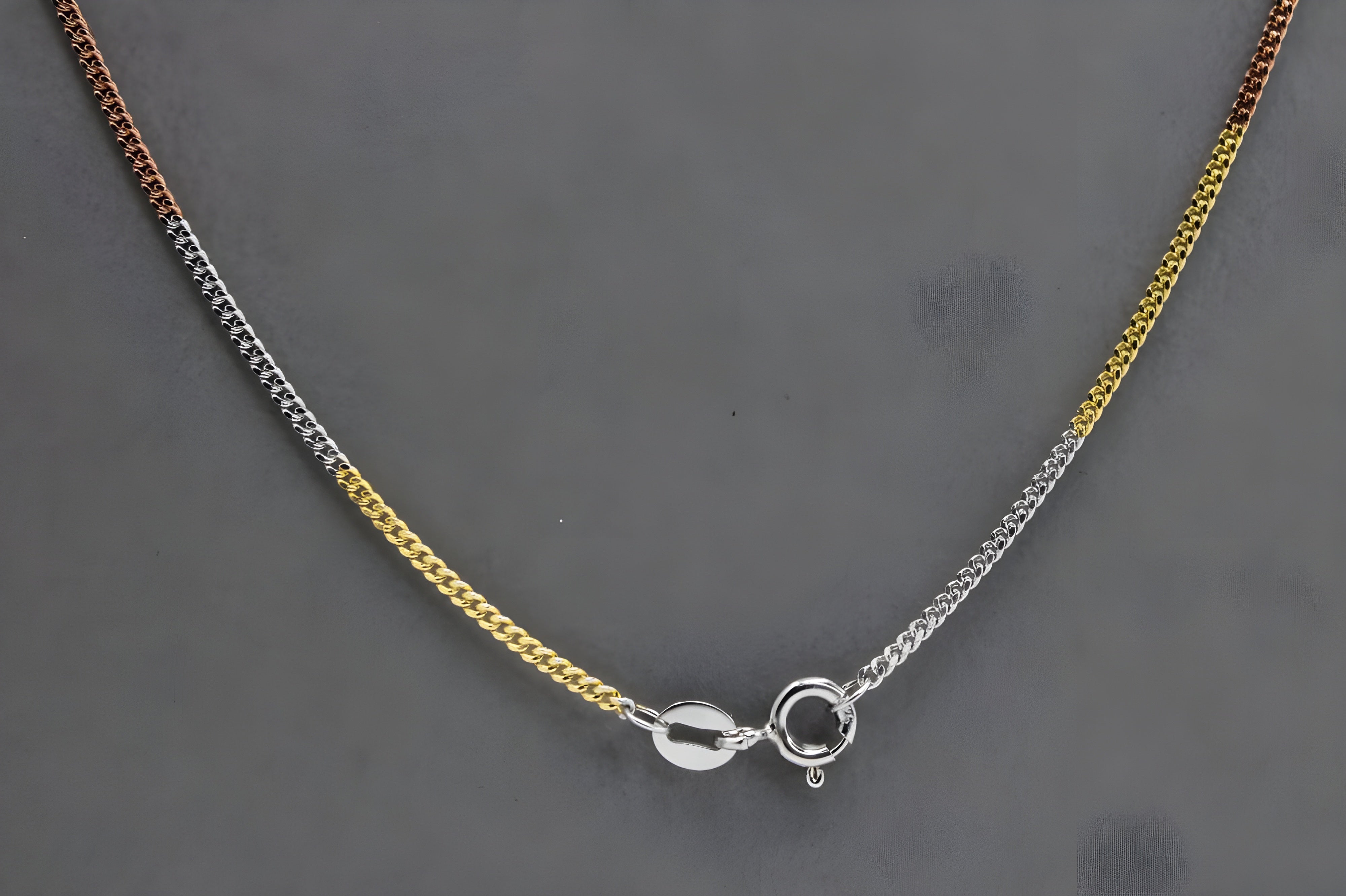 Tri-Color Classic Silver, Gold, and Rose Gold Mix Trace Chain - Elegant Curb Design in Sterling Silver