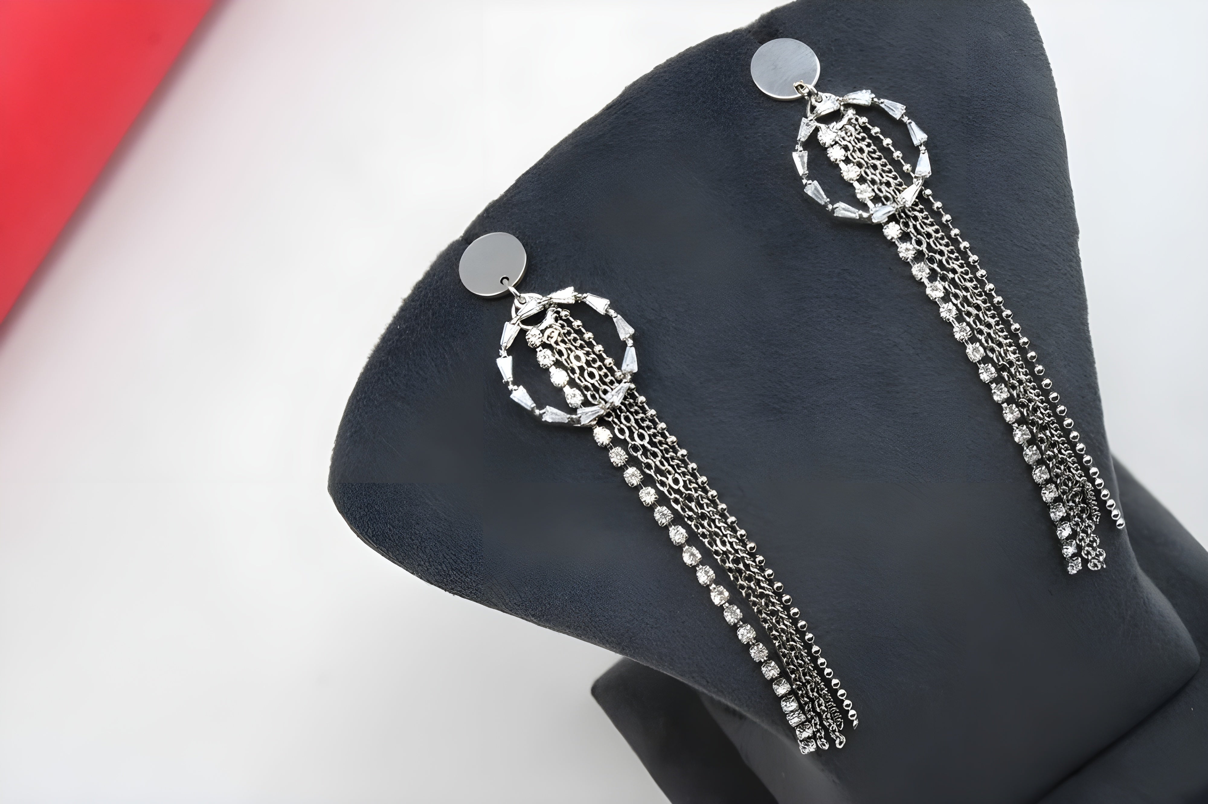 Silver Dangling Chain Earrings with Rhinestones