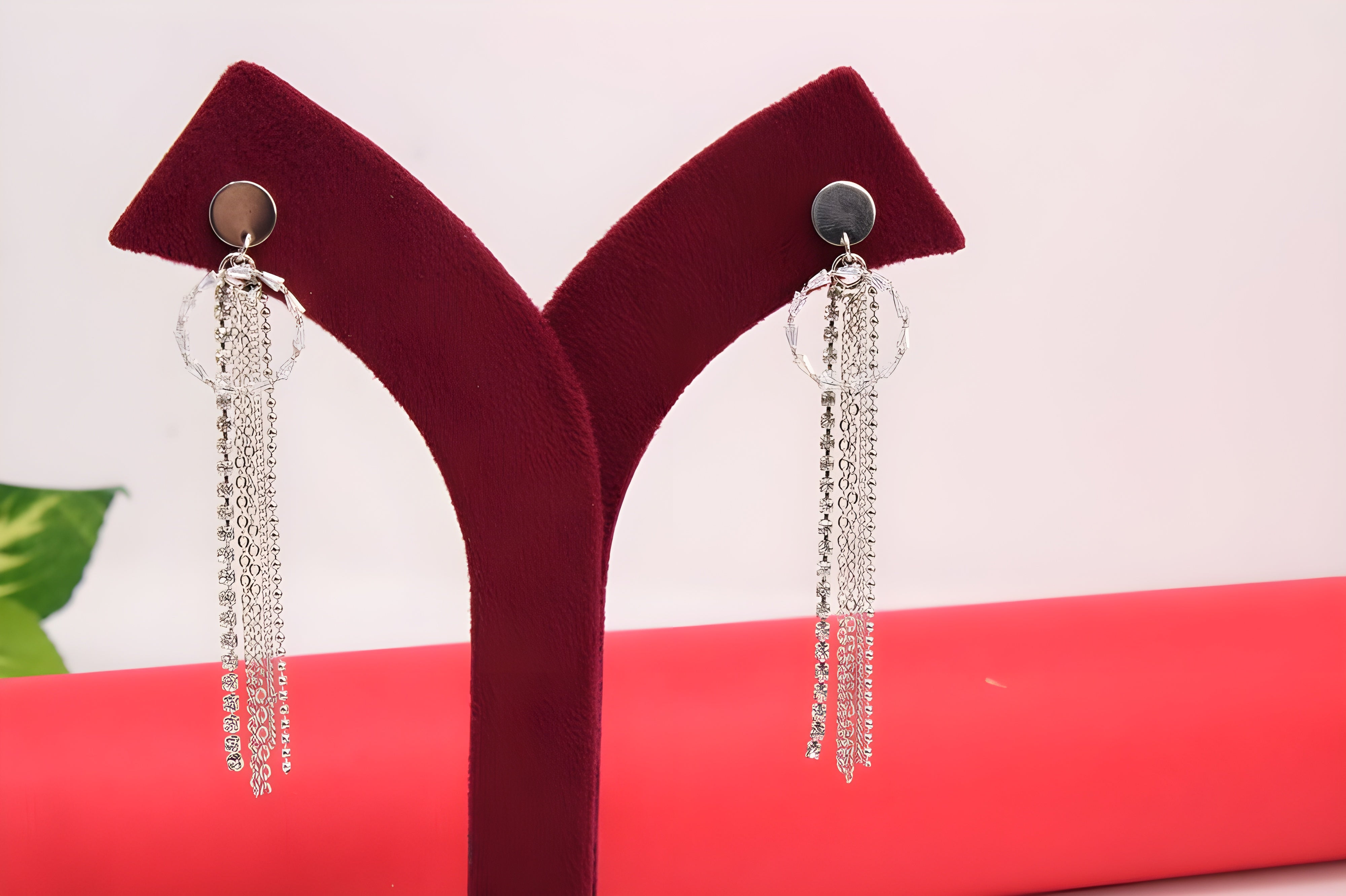 Silver Dangling Chain Earrings with Rhinestones