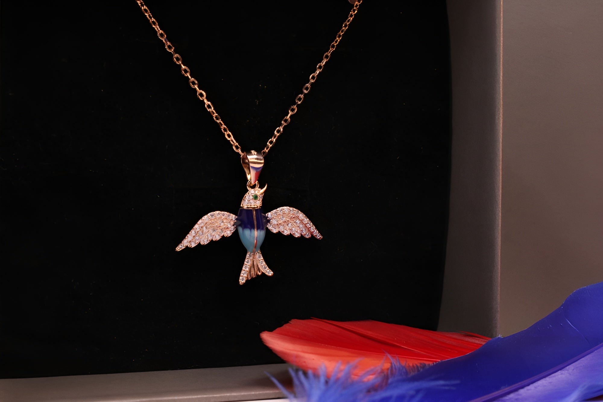 Copper-Gold Color Bird Pendant with VeeLux Premium Crystals