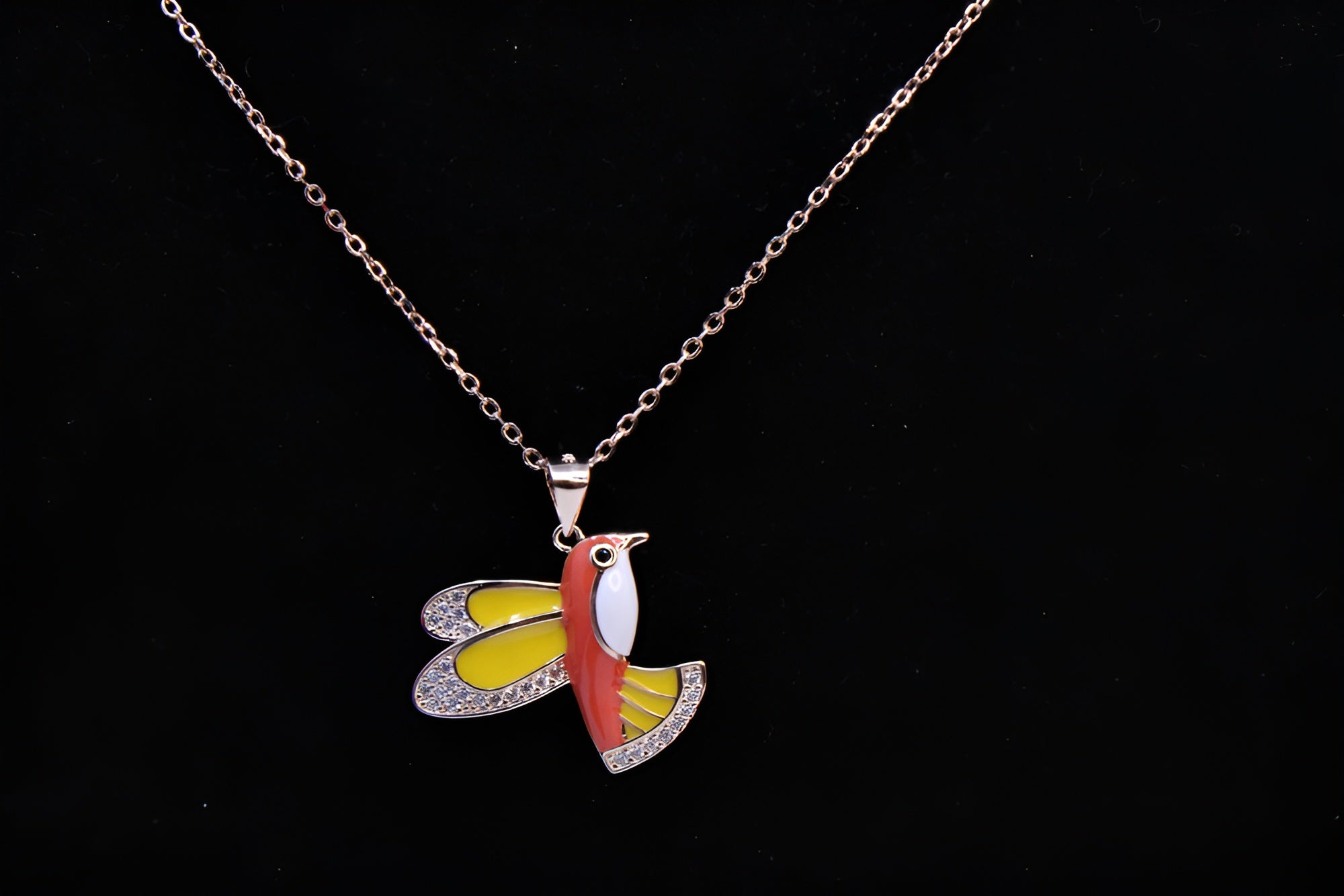 Sterling Silver with Copper-Gold Color Red Bird Pendant