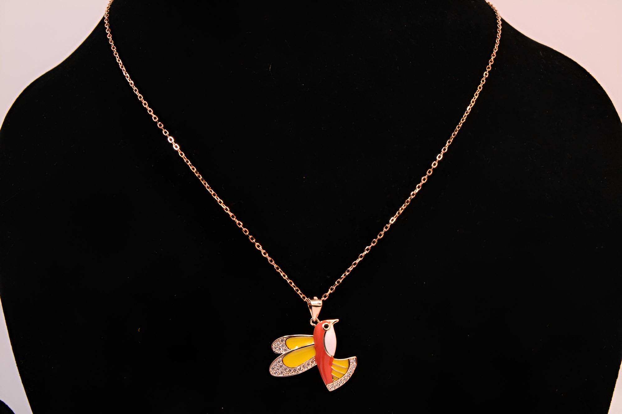 Sterling Silver with Copper-Gold Color Red Bird Pendant