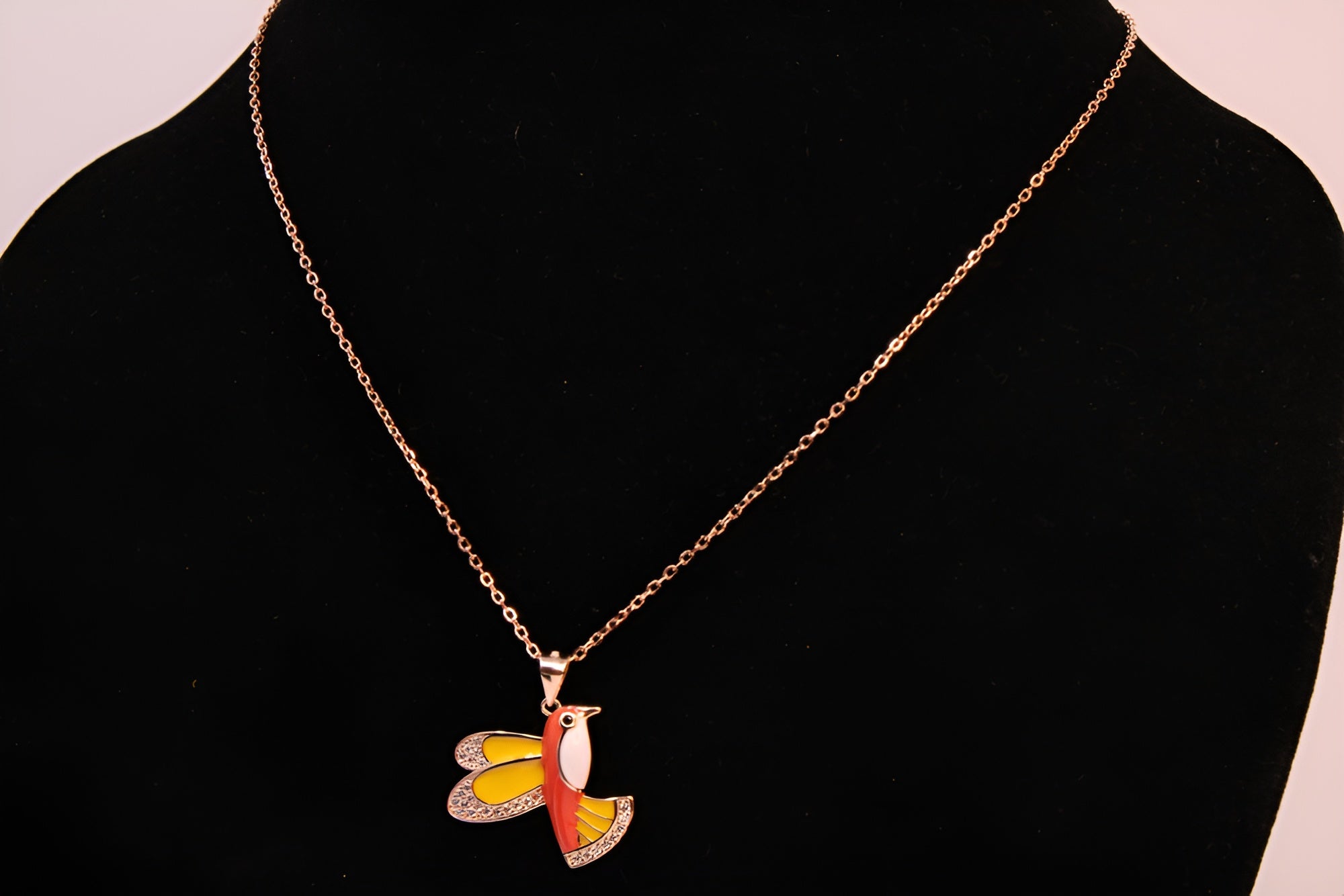 Sterling Silver with Copper-Gold Color Red Bird Pendant