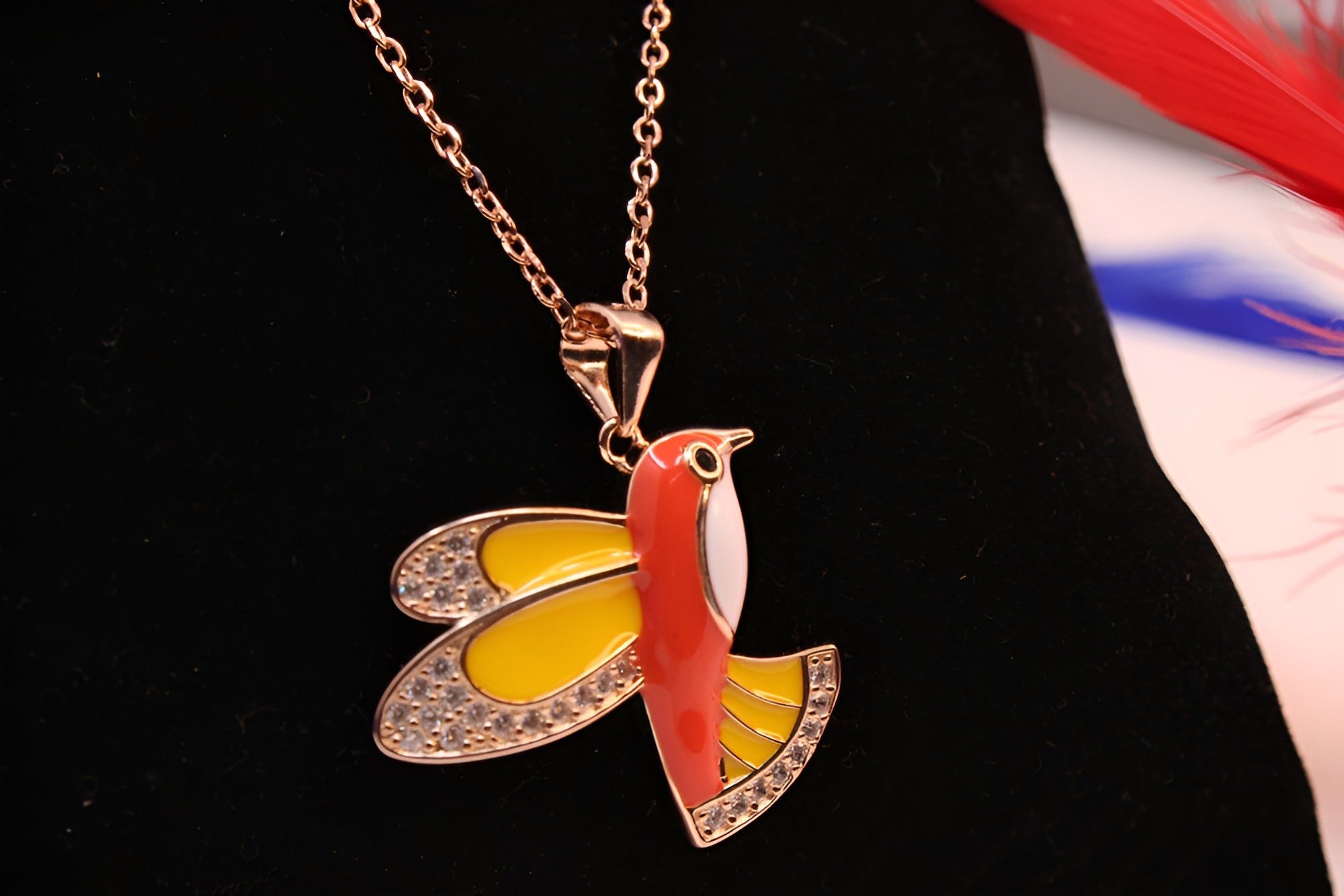 Sterling Silver with Copper-Gold Color Red Bird Pendant