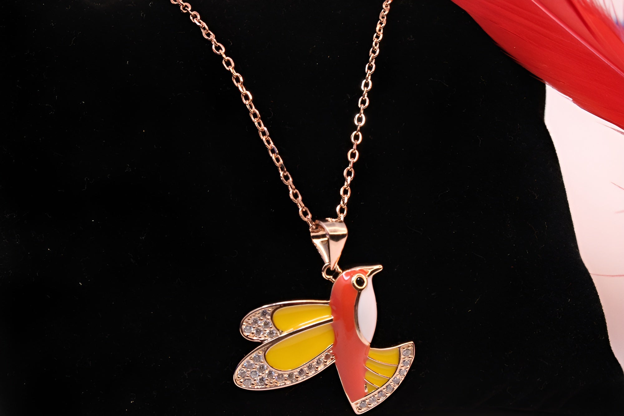 Sterling Silver with Copper-Gold Color Red Bird Pendant