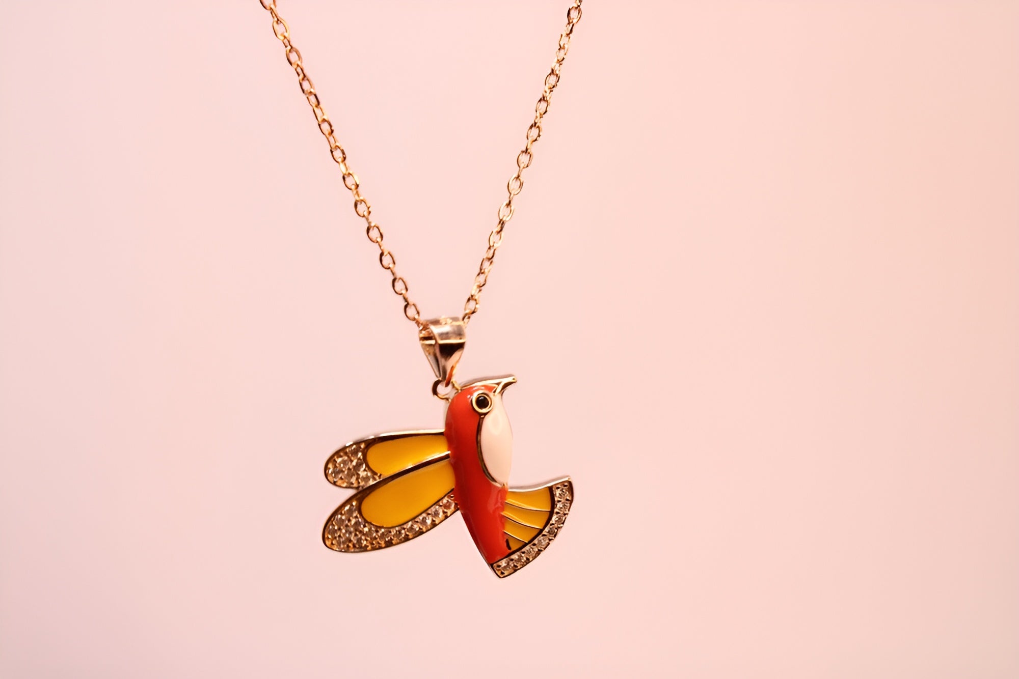 Sterling Silver with Copper-Gold Color Red Bird Pendant