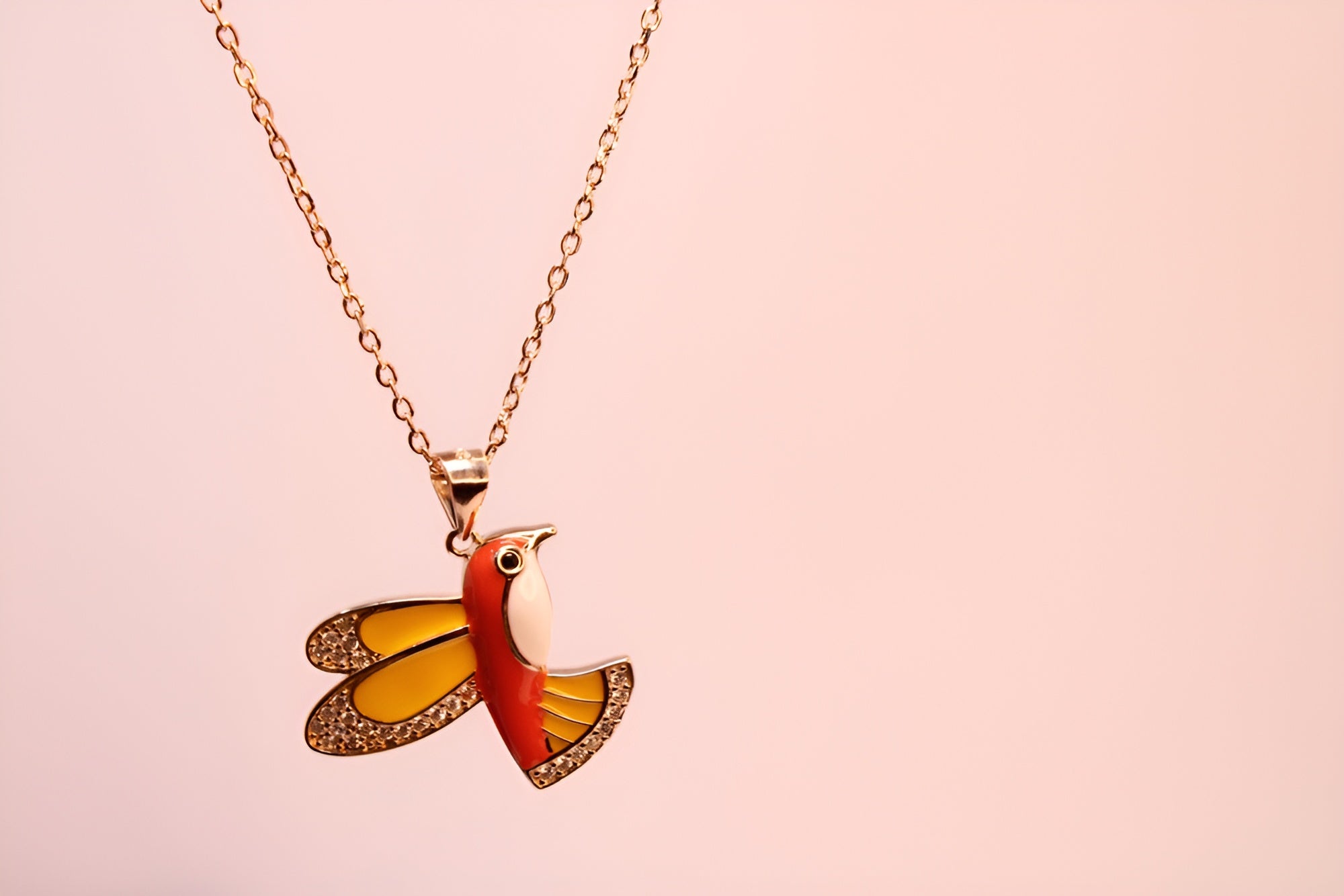 Sterling Silver with Copper-Gold Color Red Bird Pendant