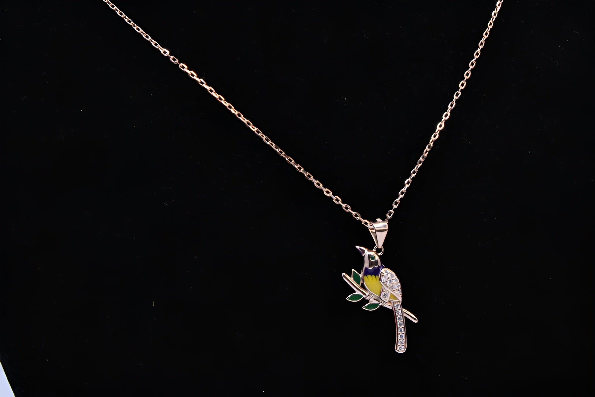 Sterling Silver with Copper-Gold Color Black and Yellow Bird Pendant