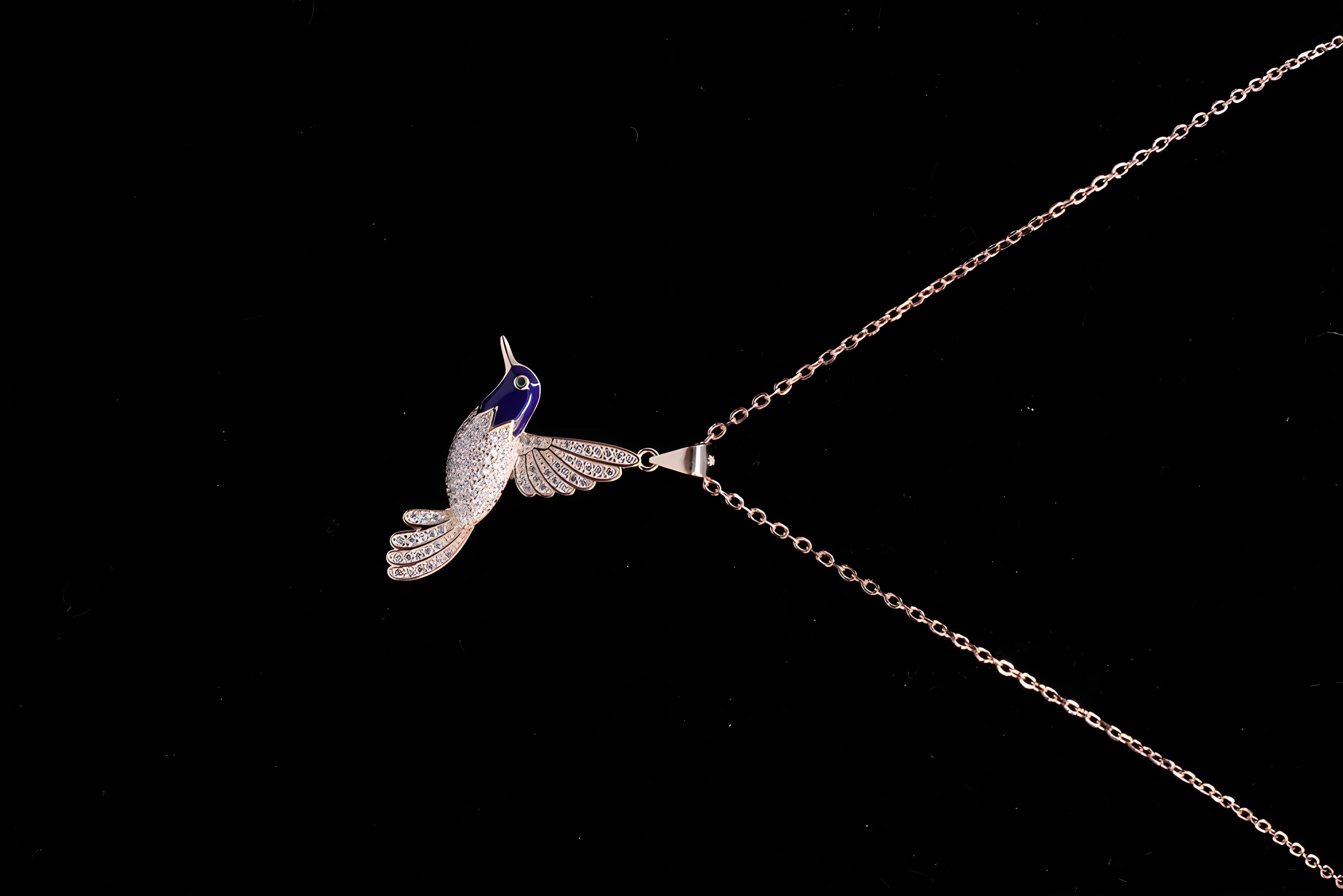 Sterling Silver with Copper-Gold Color Dark Blue Bird Pendant