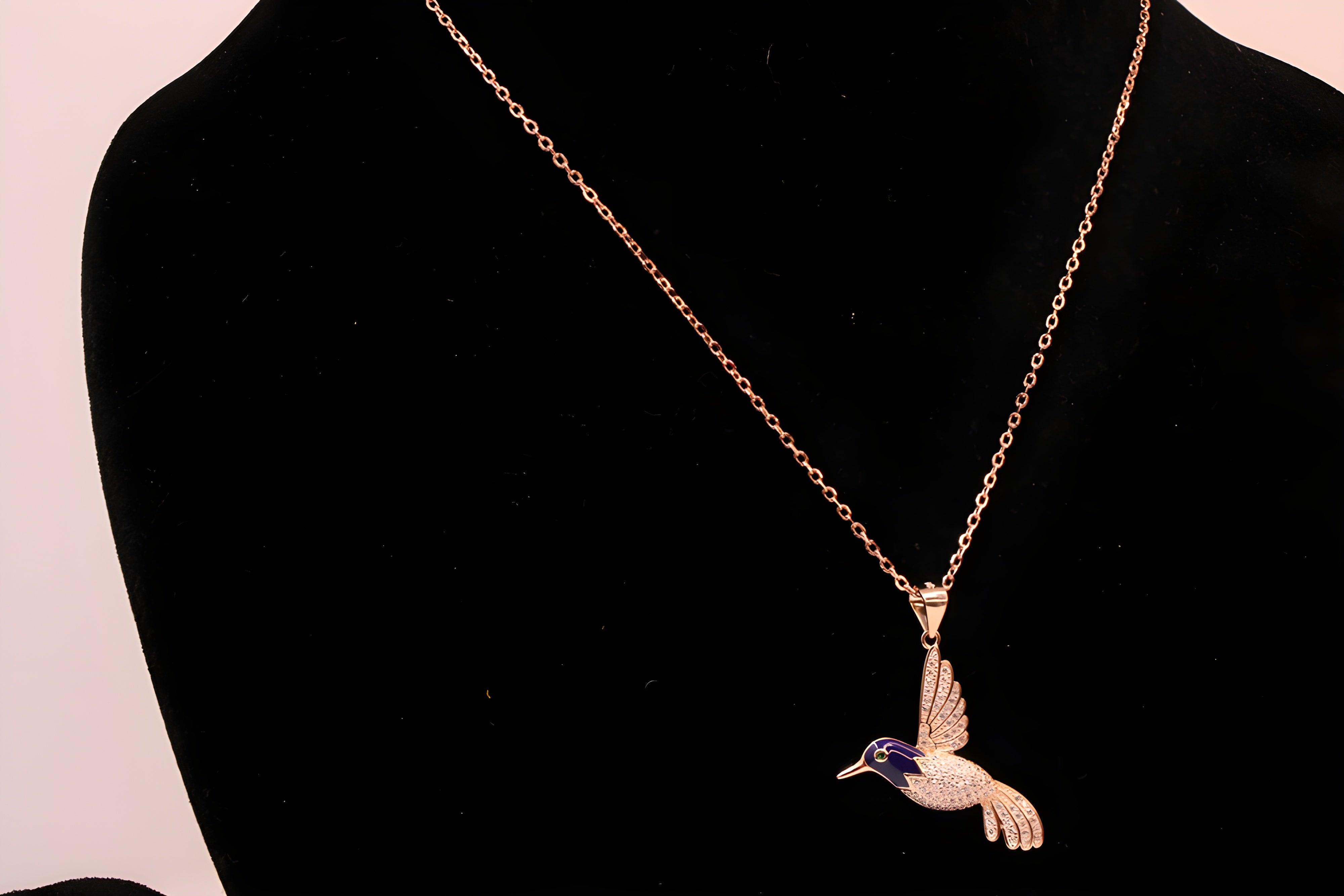 Sterling Silver with Copper-Gold Color Dark Blue Bird Pendant