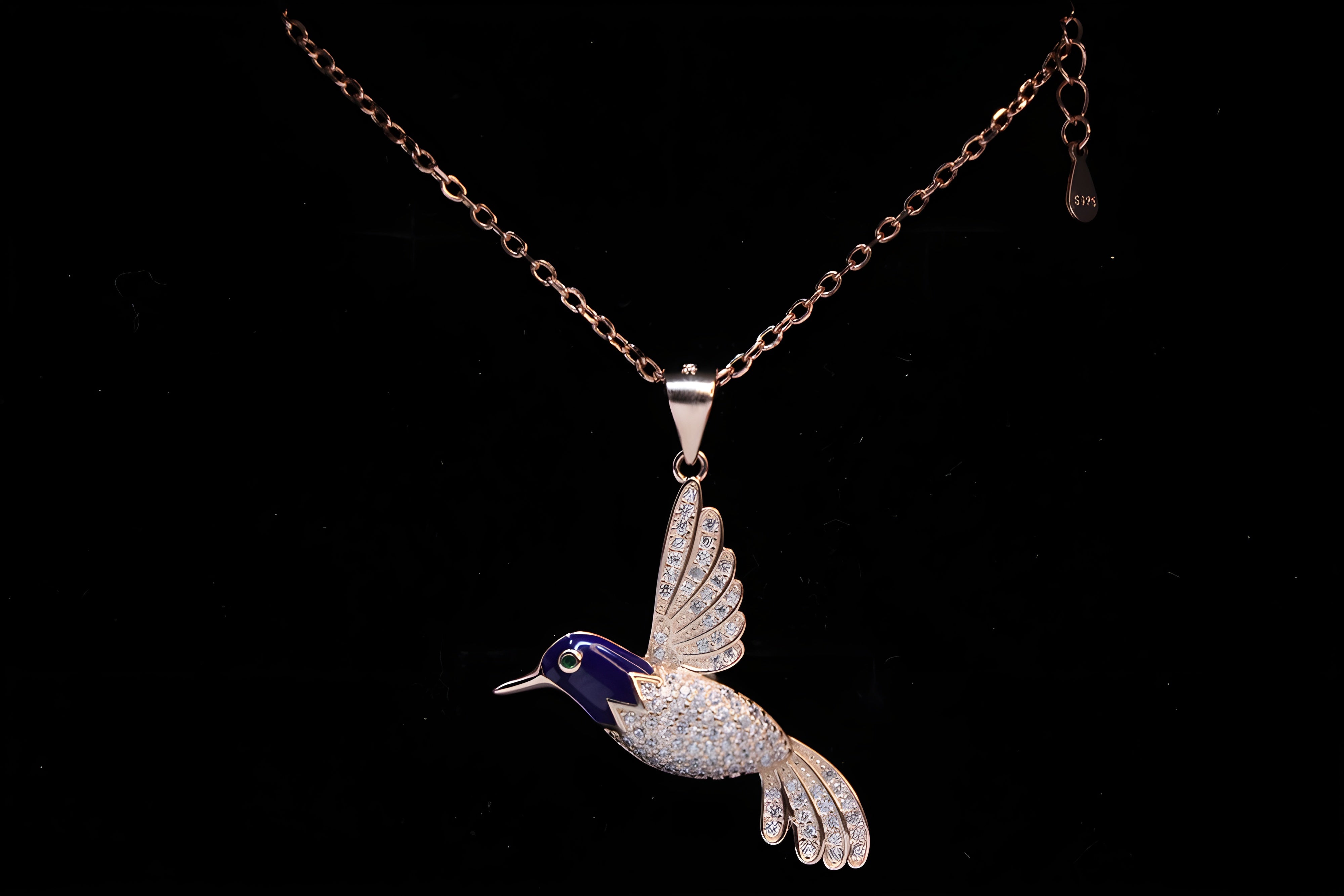 Sterling Silver with Copper-Gold Color Dark Blue Bird Pendant