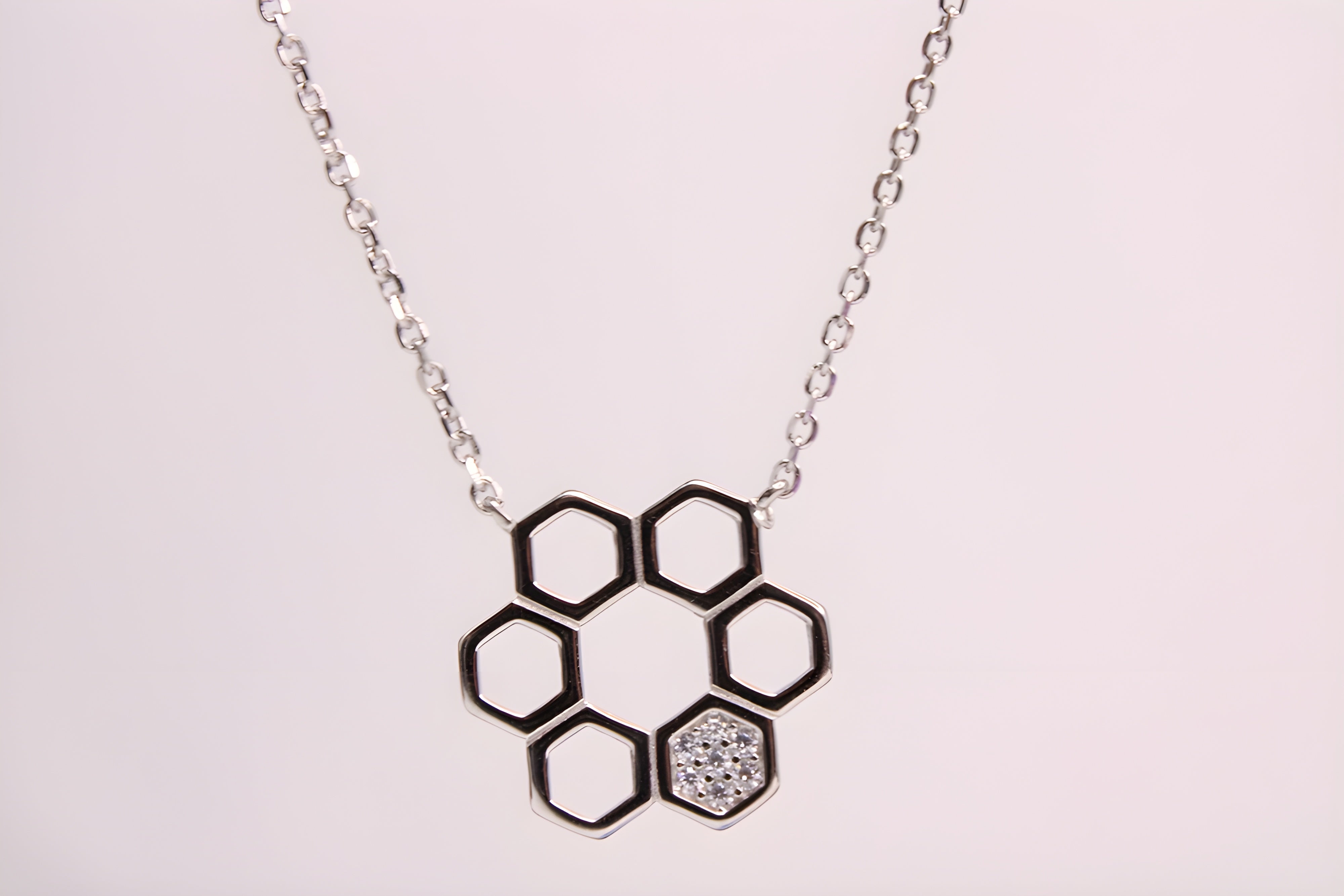 Hexagonal Elegance 92.5 Sterling Silver Swarovski Pendant