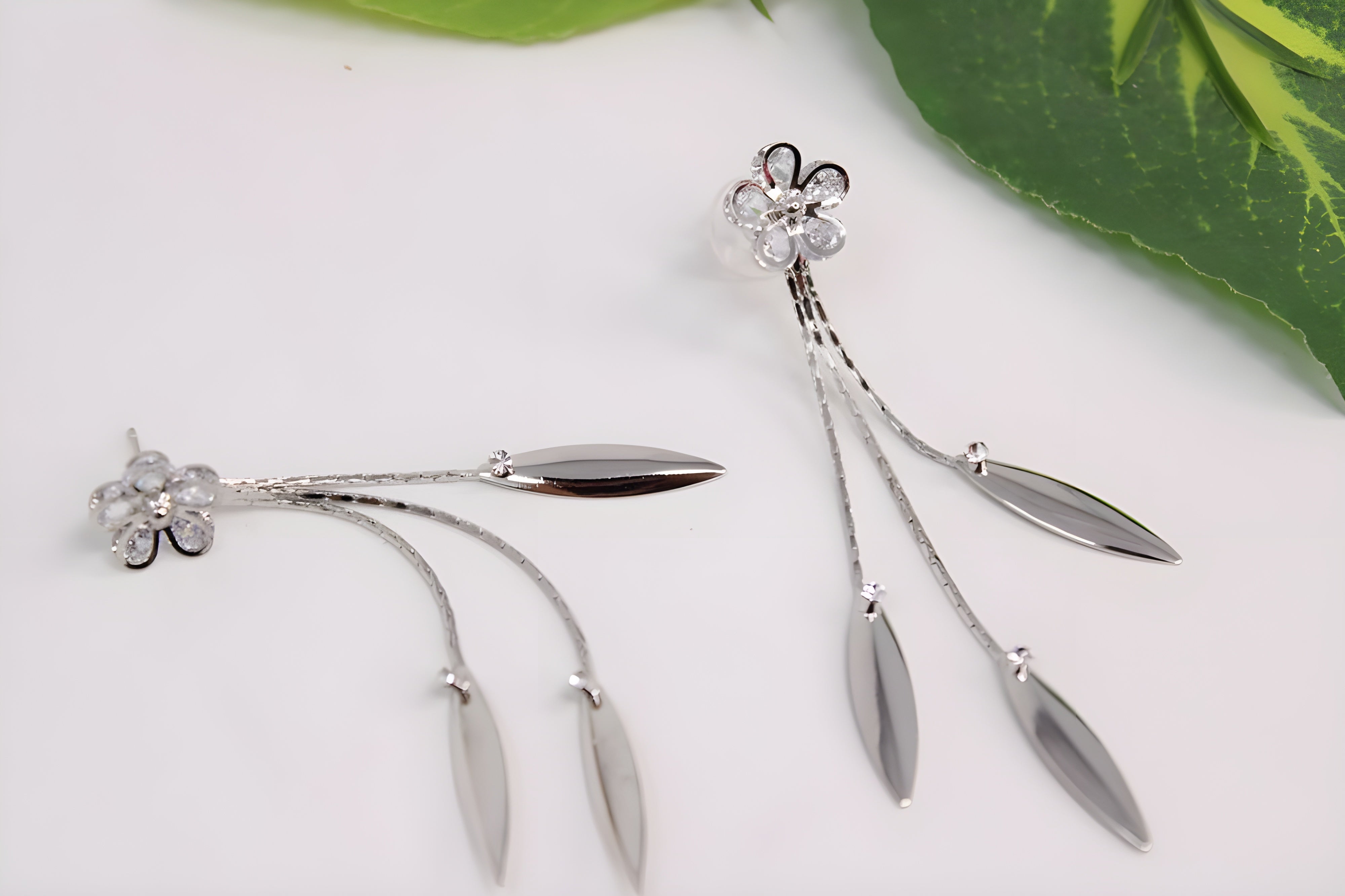 Sterling Silver Radiant Leaf Earrings