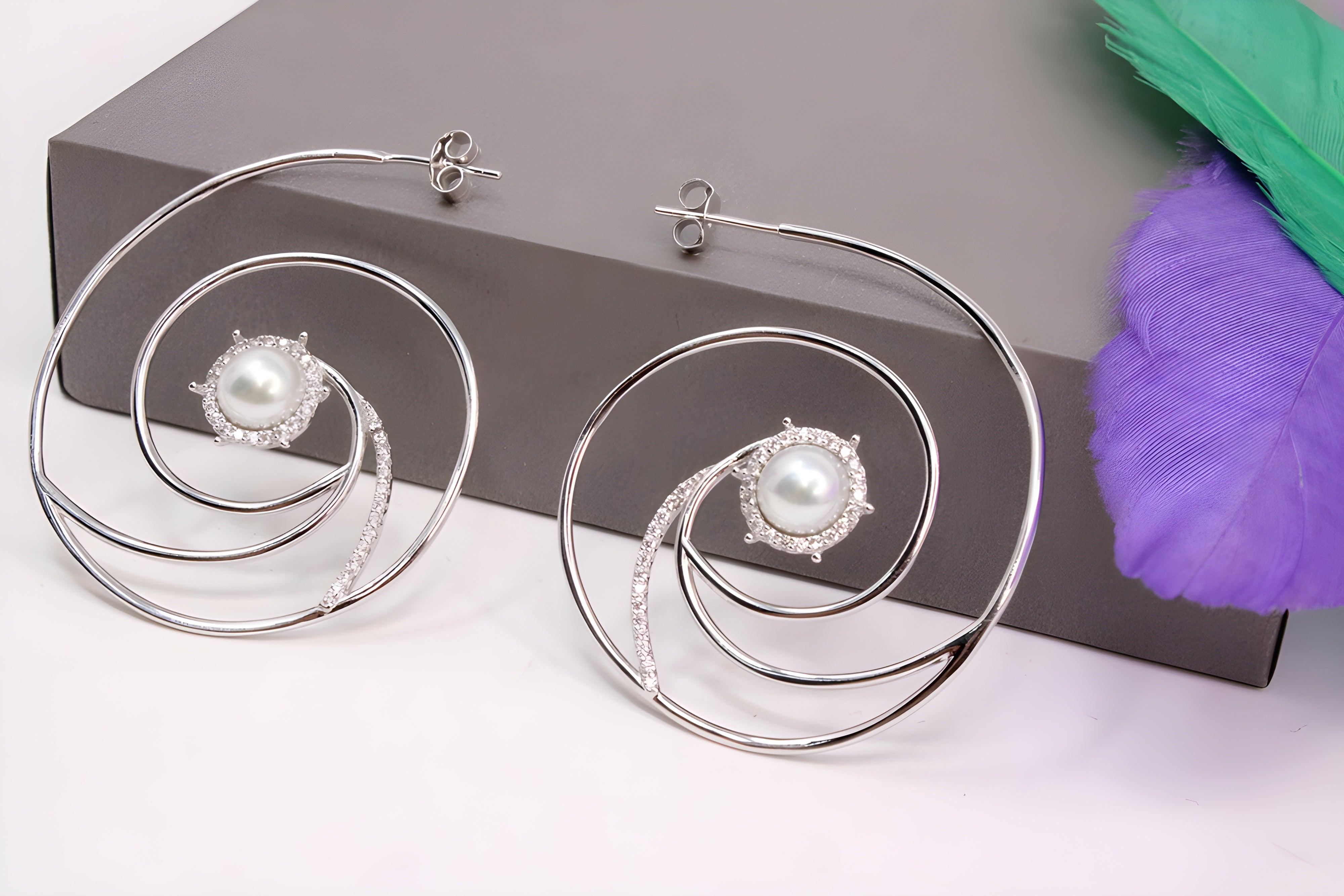Sterling Silver Grace Swarovski Crystal Pearl Hoop Earrings