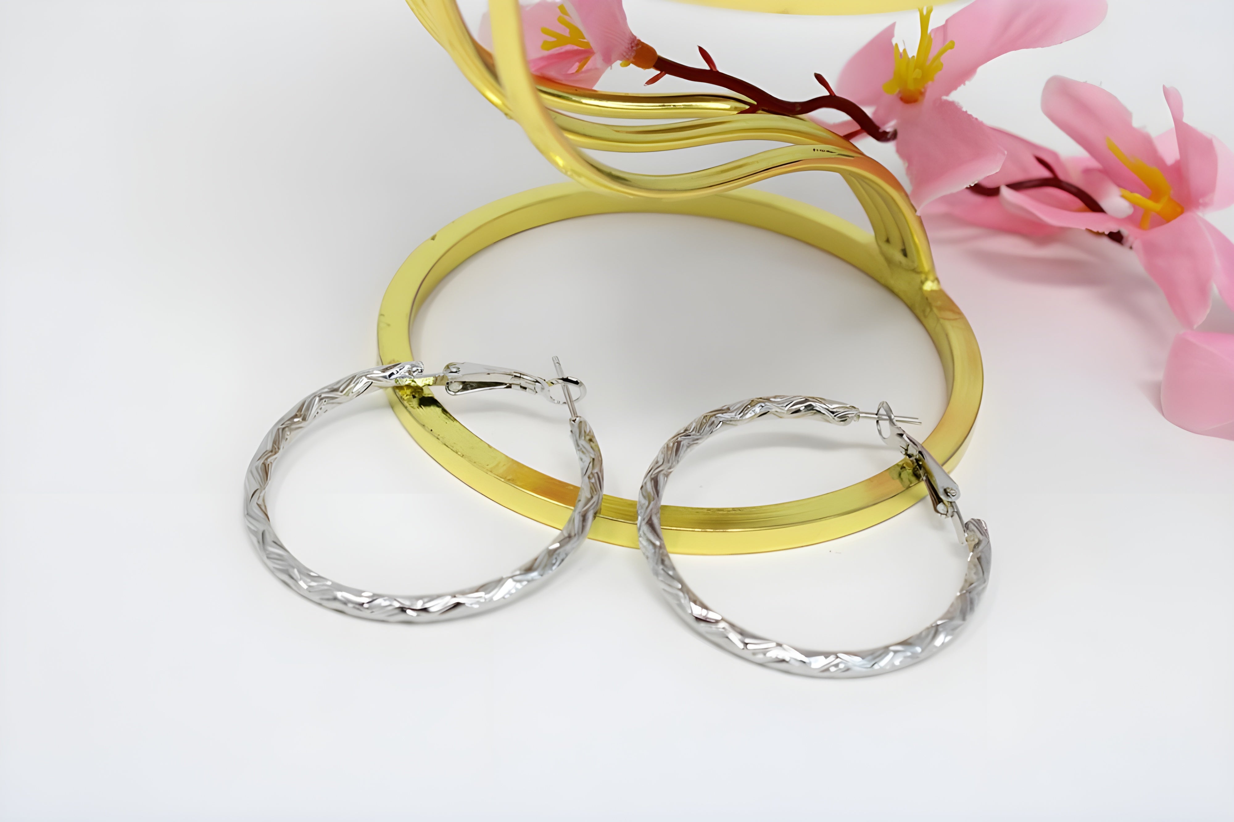 Blushing Bloom Golden/Silver Hoop Earrings